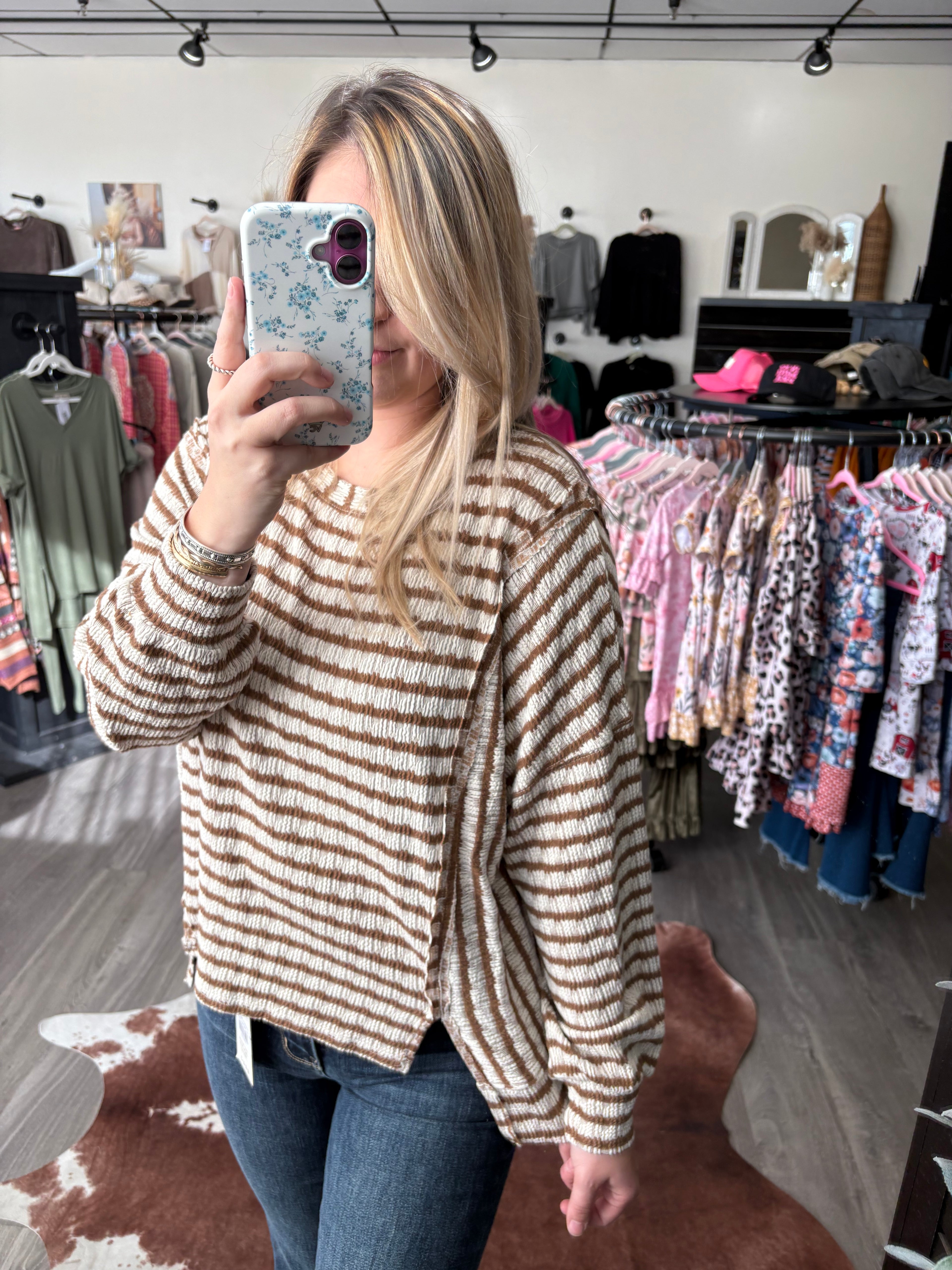 Textured Stripe Knit Top~ Camel