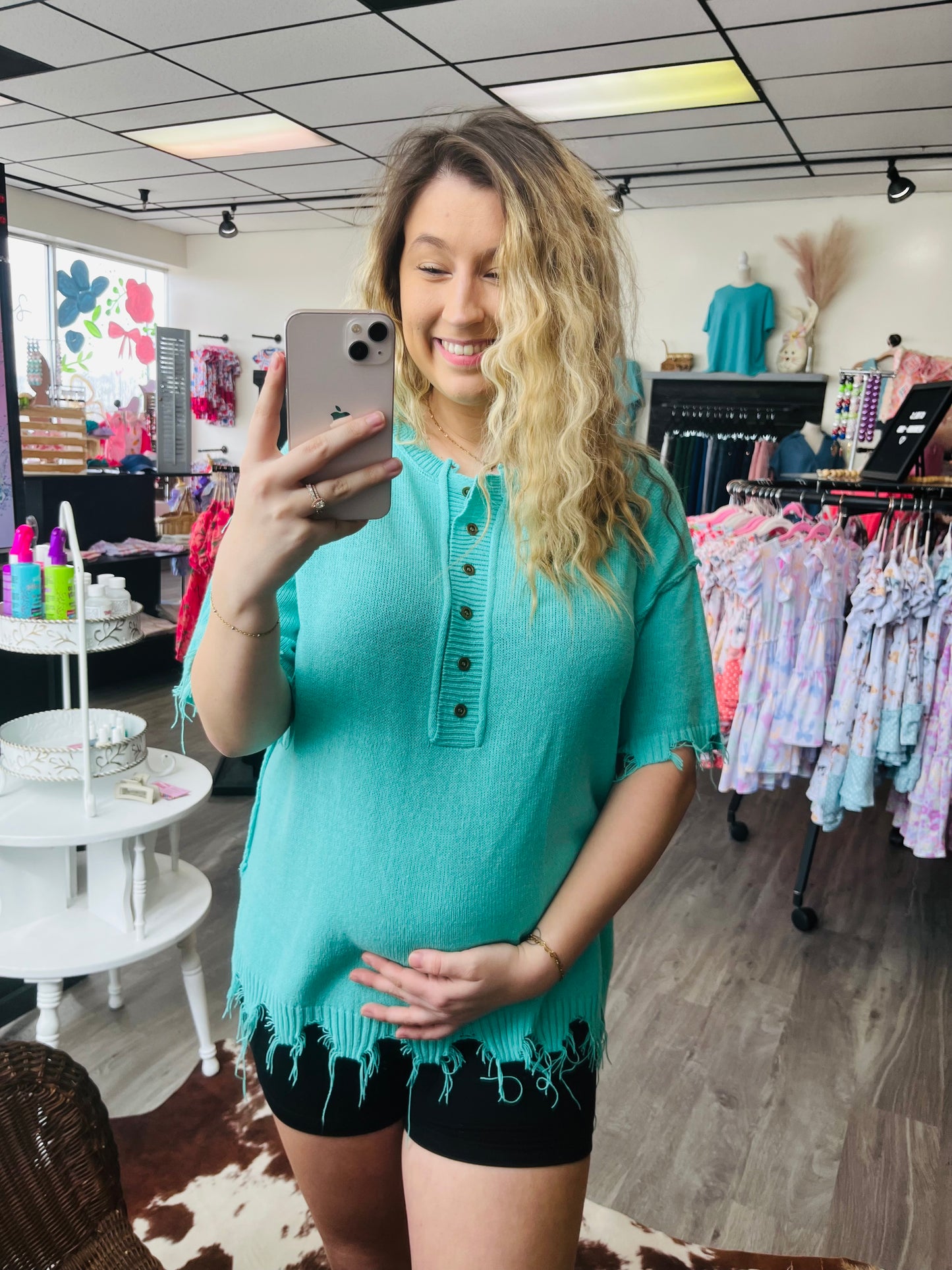 Mint Distressed Knit Sweater