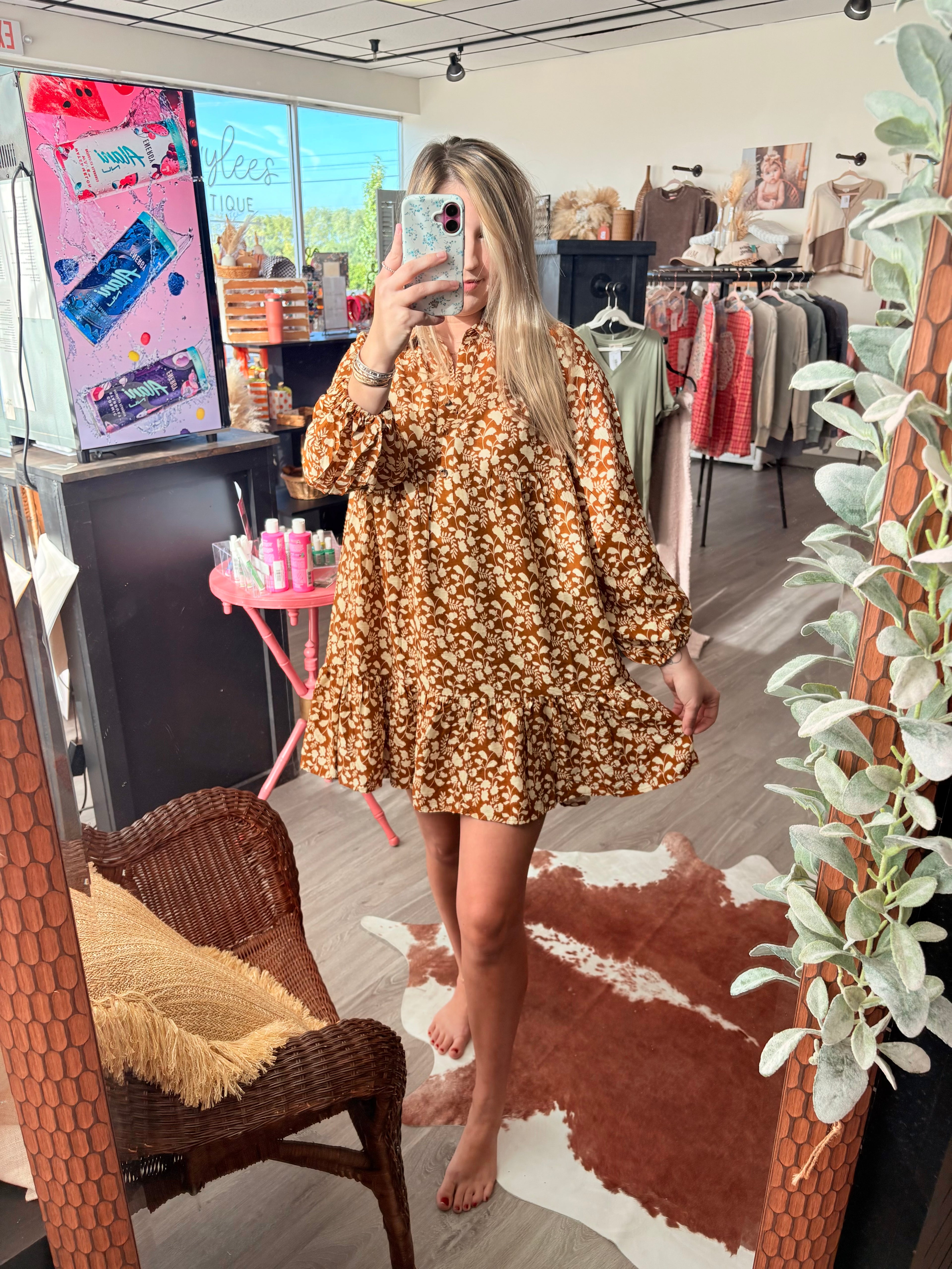 Floral Print Tiered Dress~ Rust