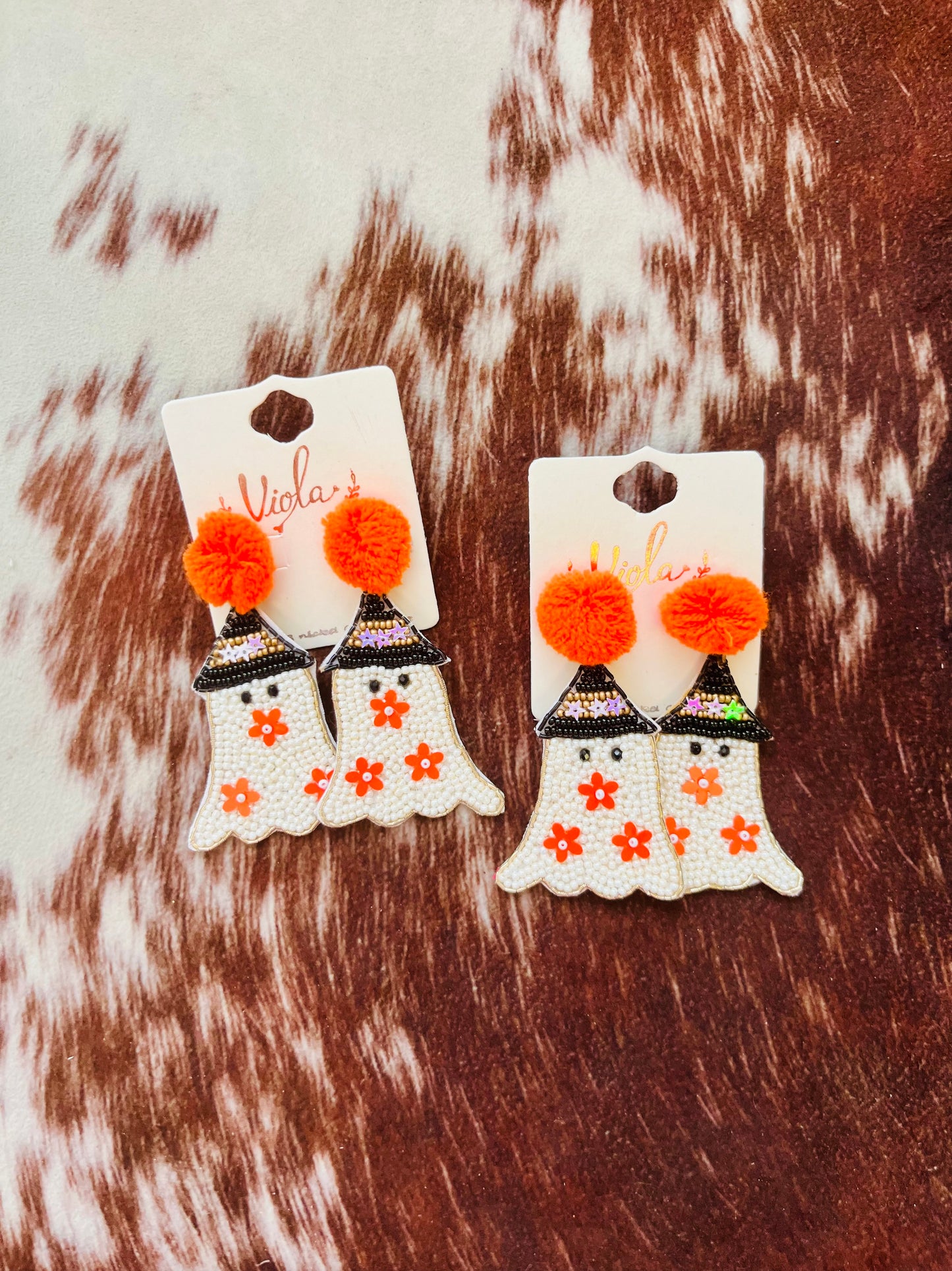 Halloween Ghost Seed Bead Dangle Earrings