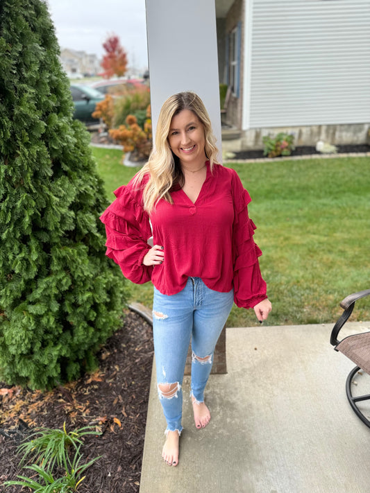 Festive Ruffle Sleeve Blouse