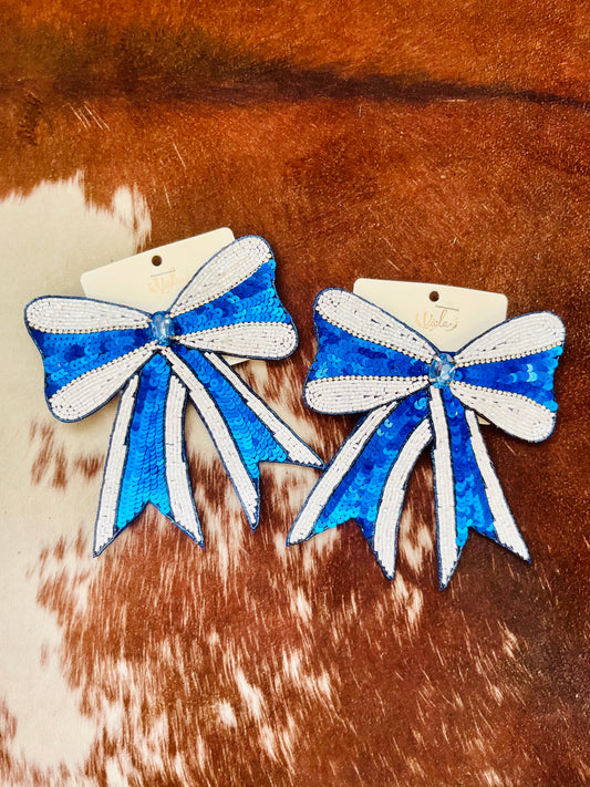Blue Gameday Sequin Ribbon Barrette Hair Clip