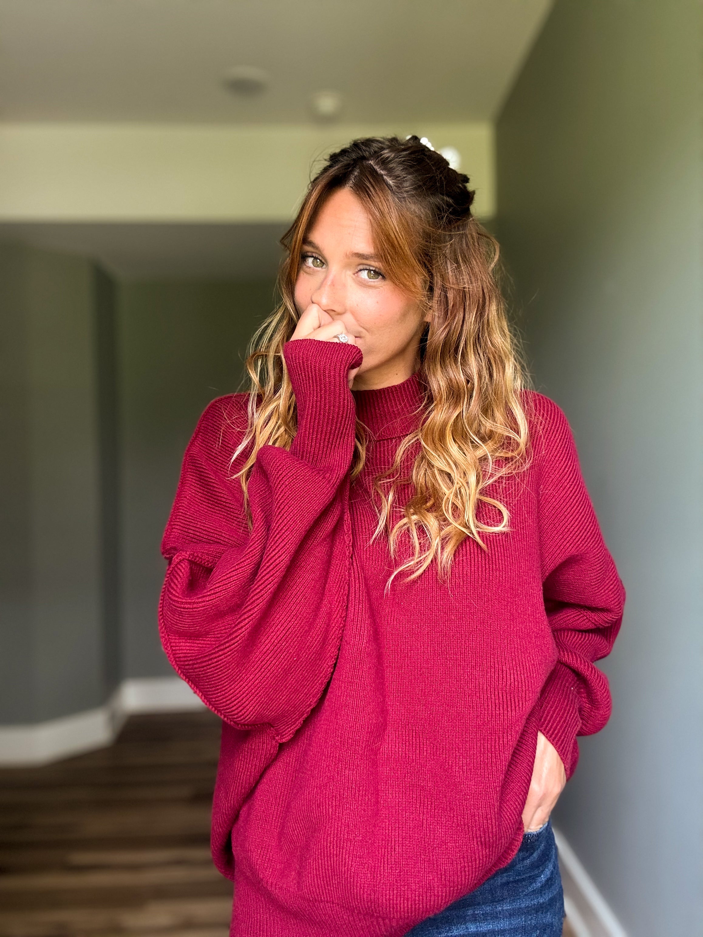 Cabernet Side Slit Oversized Sweater