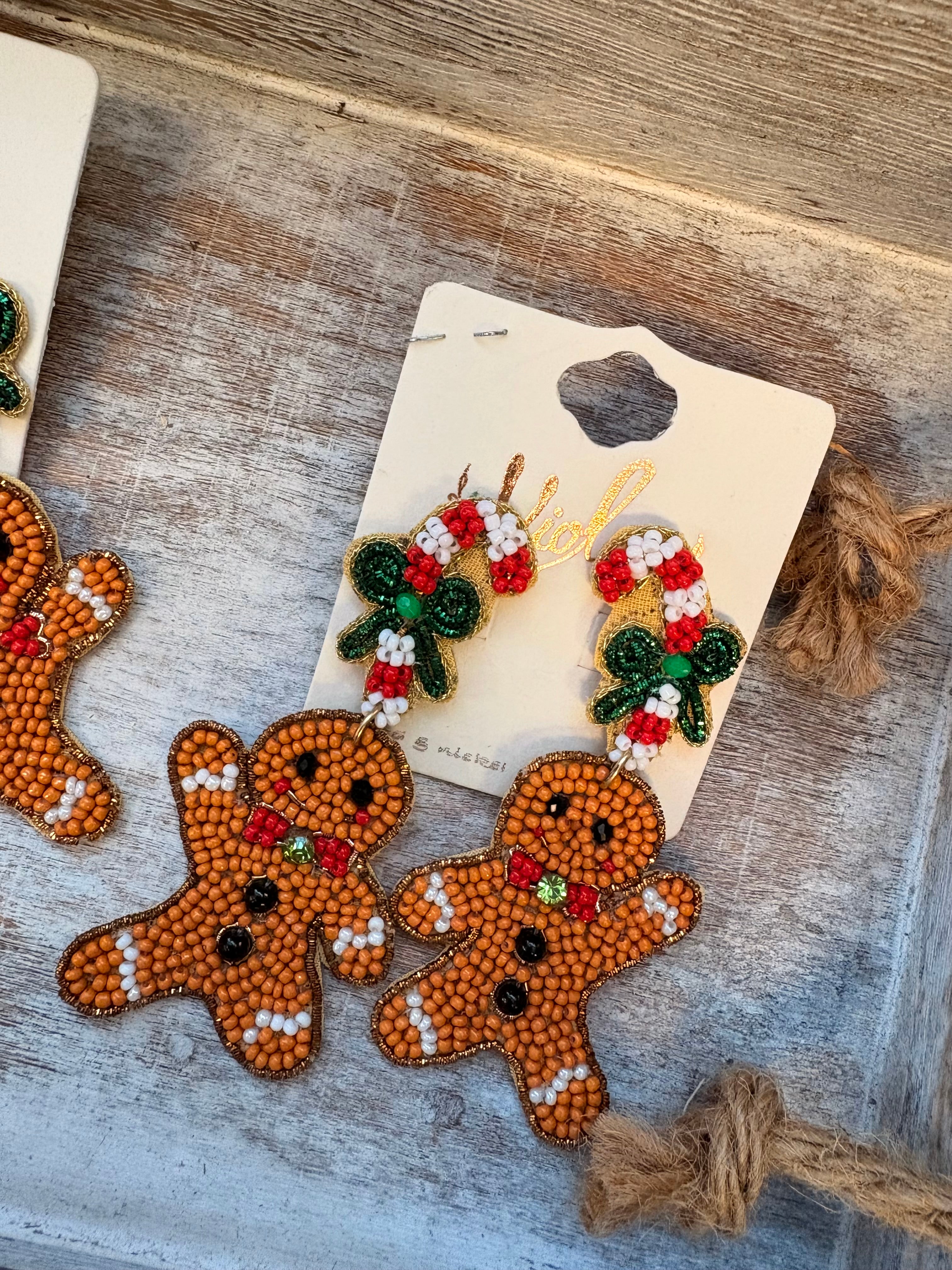 Red & White Gingerbread Man Sequin Christmas Earrings