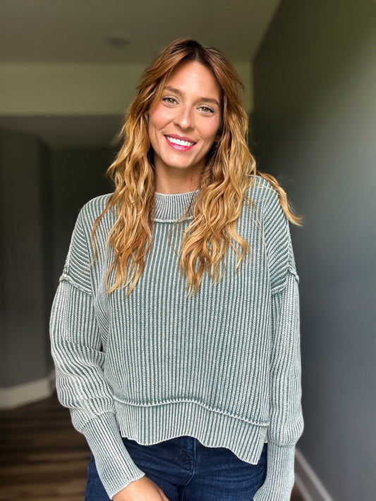 Ash Jade Side Slit Oversized Cropped Sweater