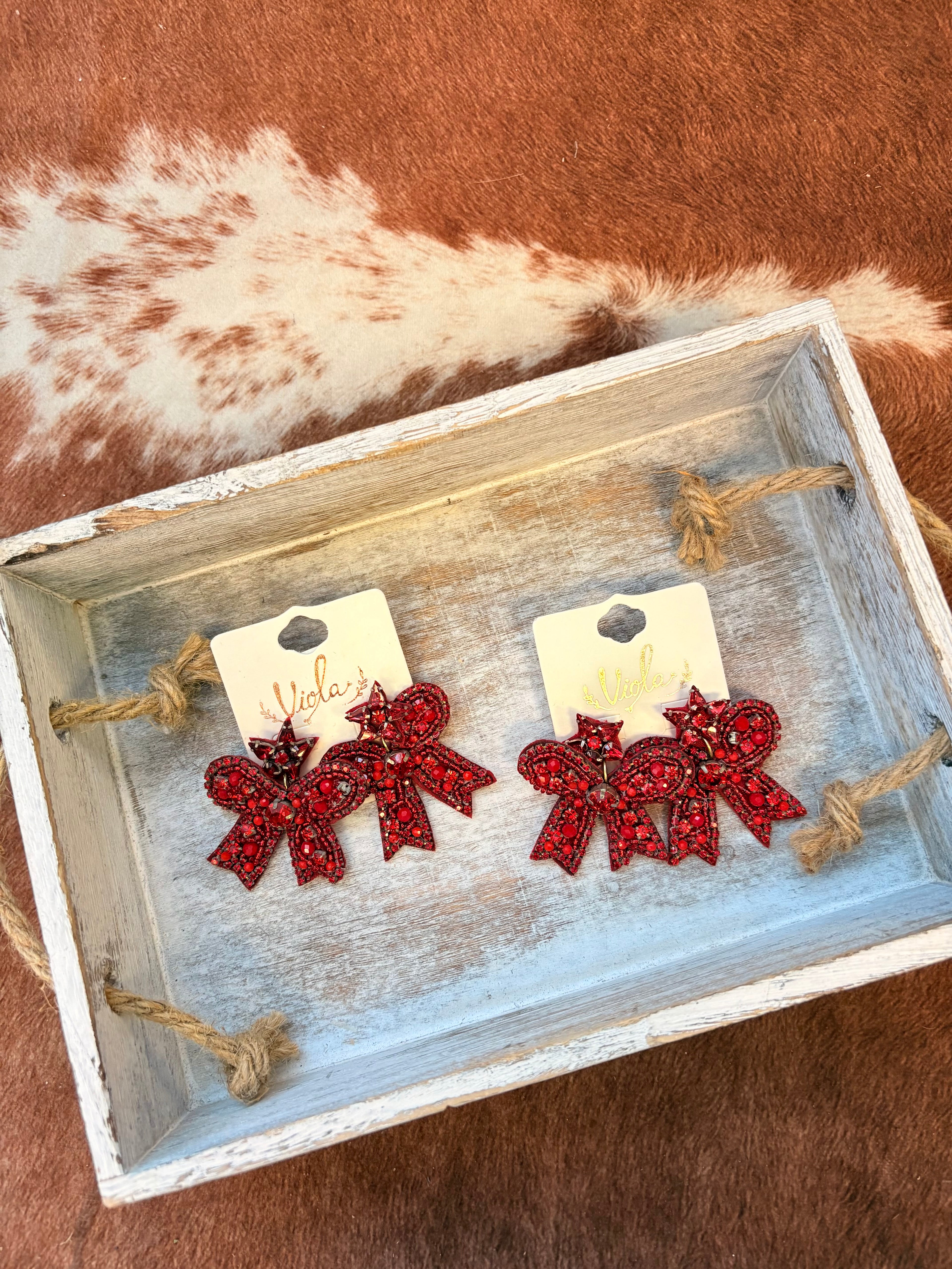 Red Bow Sequin Christmas Earrings