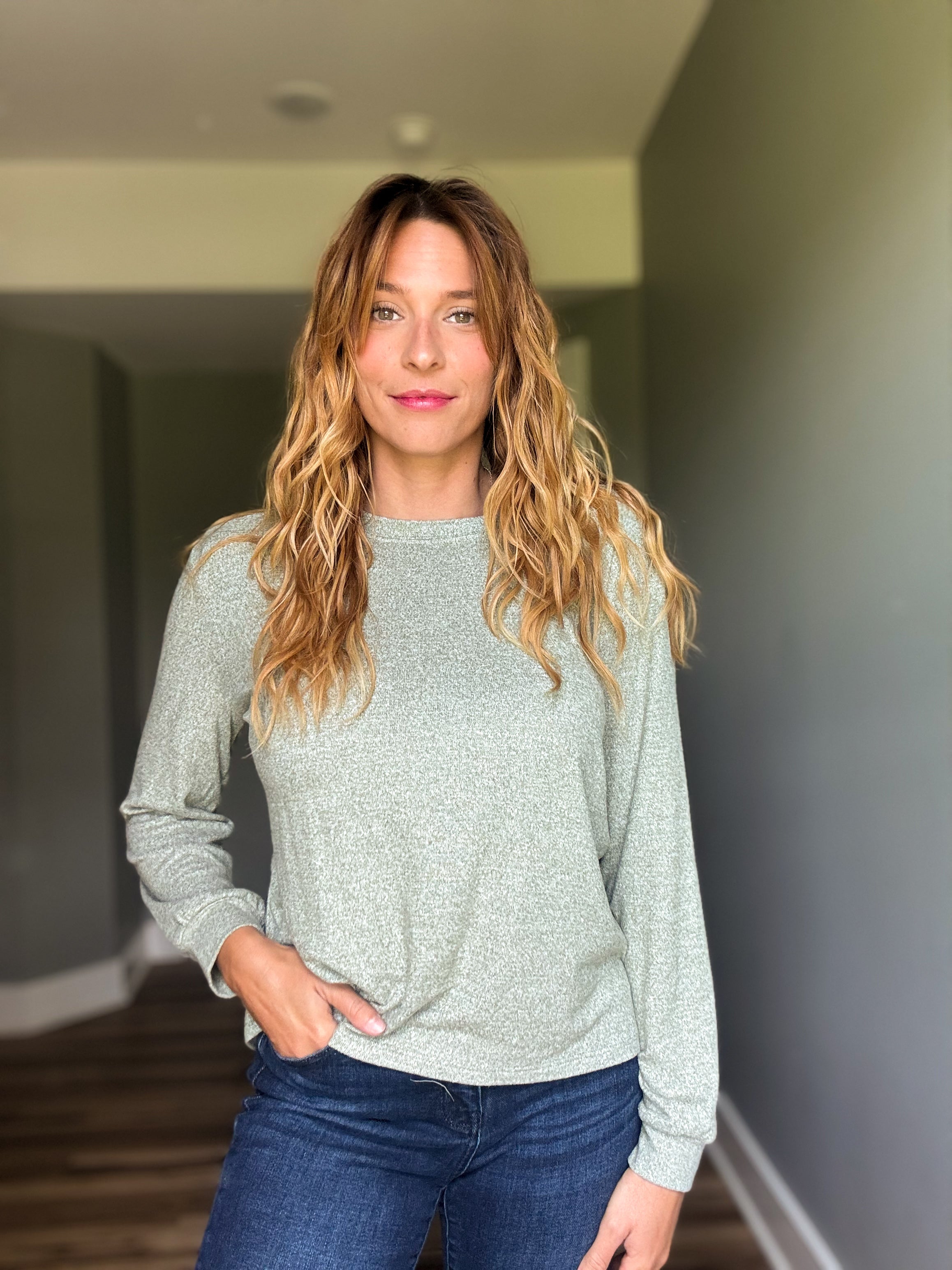 Light Olive Soft Melange Long Sleeve Tee