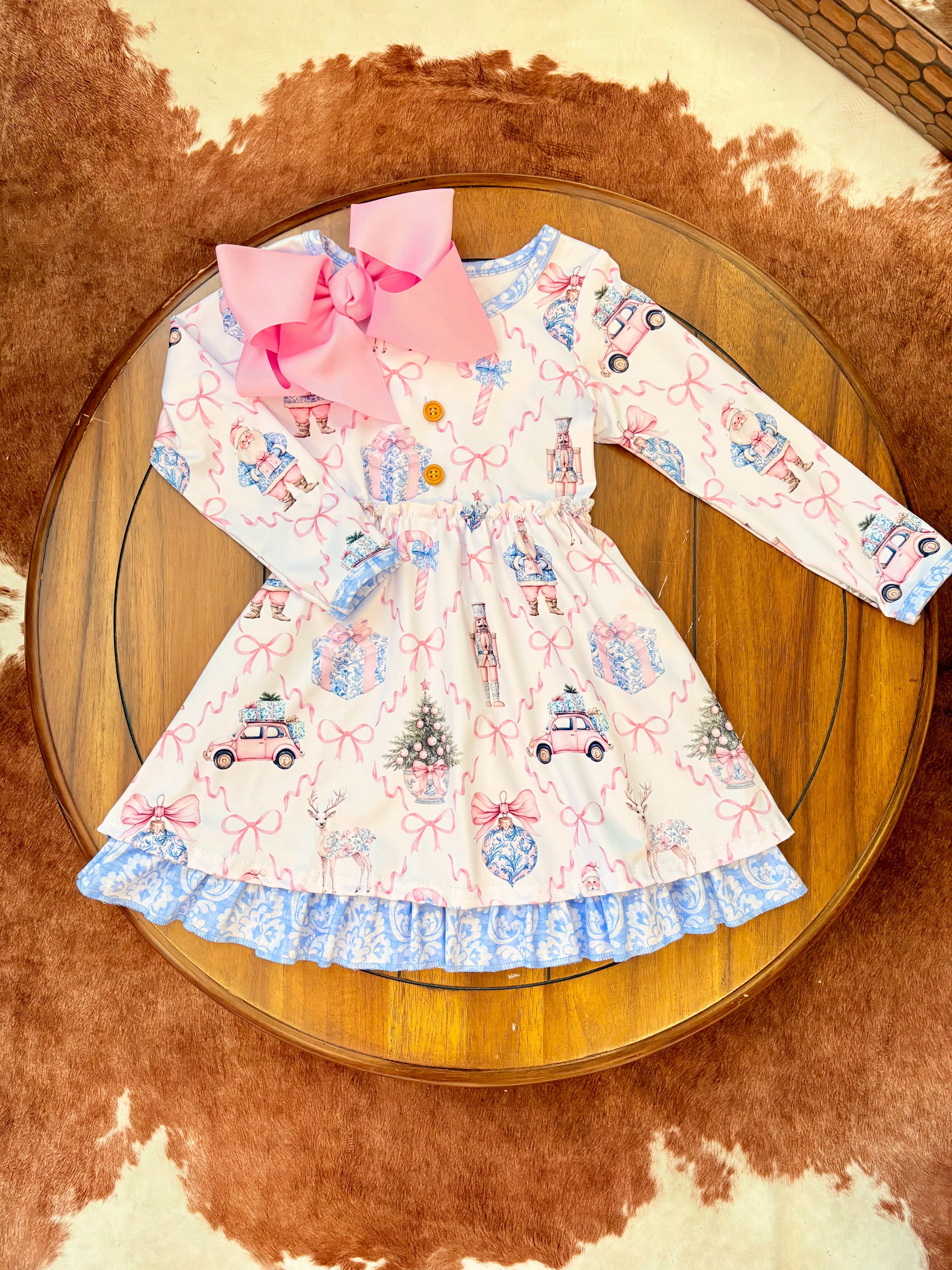 Blue Damask Nutcracker Girls Dress