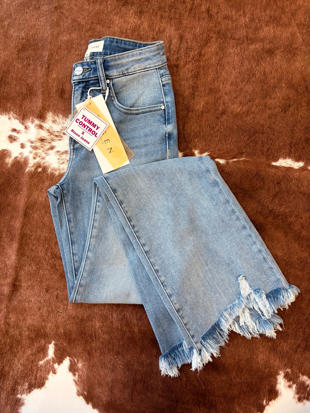 Risen Tummy Control Flare Jeans~ Fray Hem