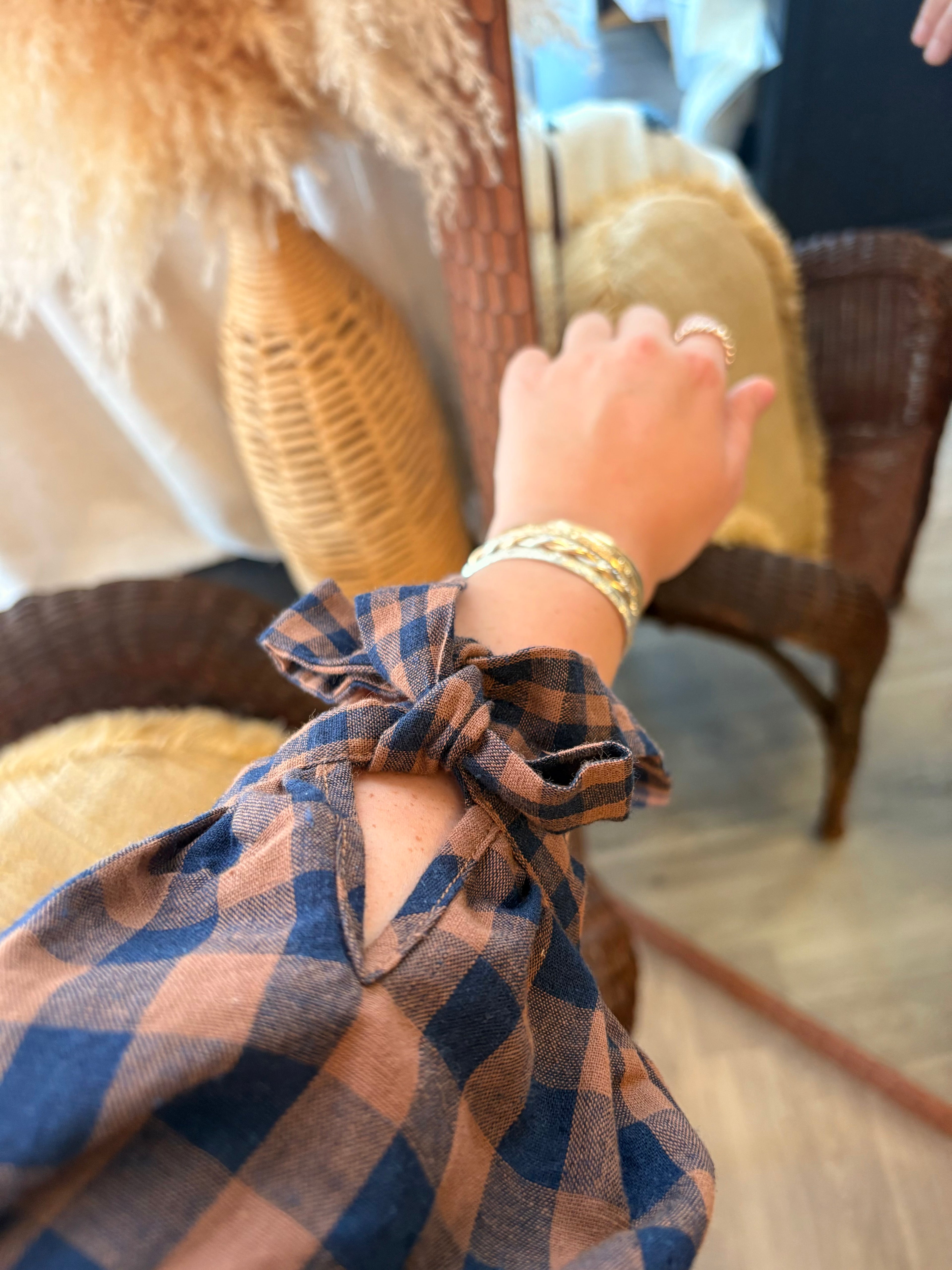 Checker Plaid Smocking Detailed Dress