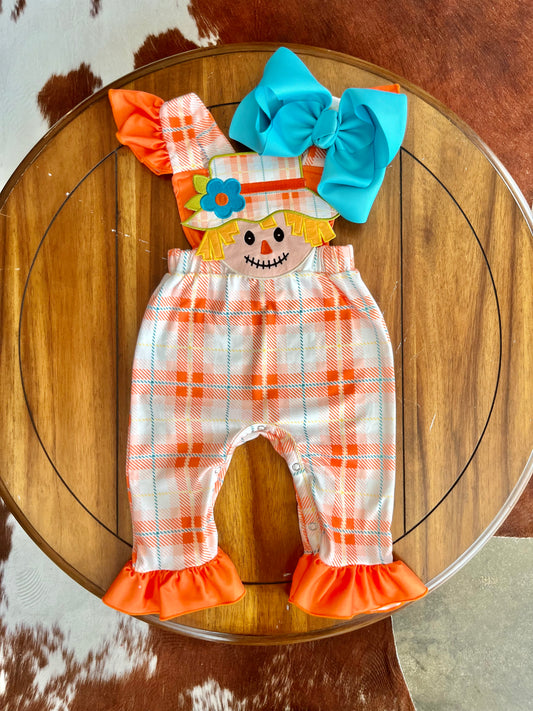 Scarecrow Orange Plaid Baby Romper