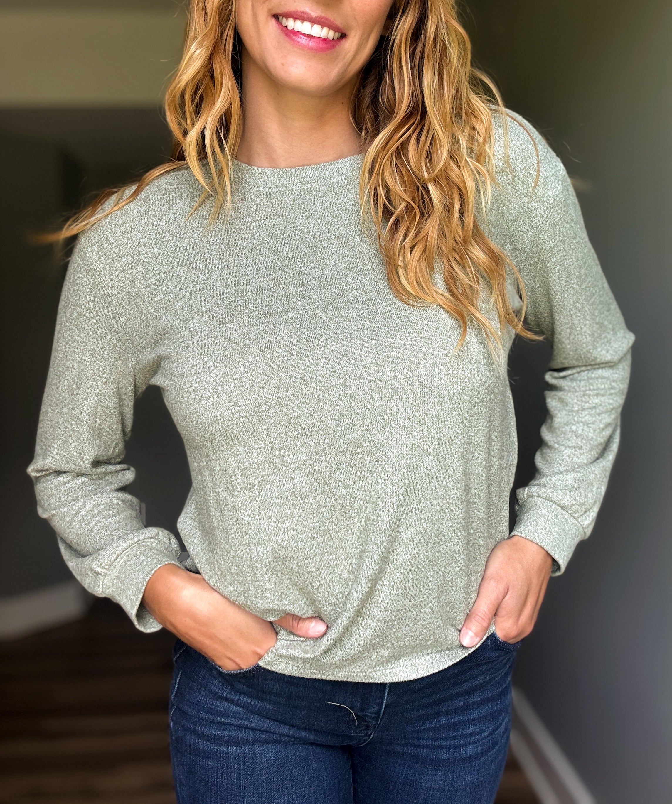Light Olive Soft Melange Long Sleeve Tee
