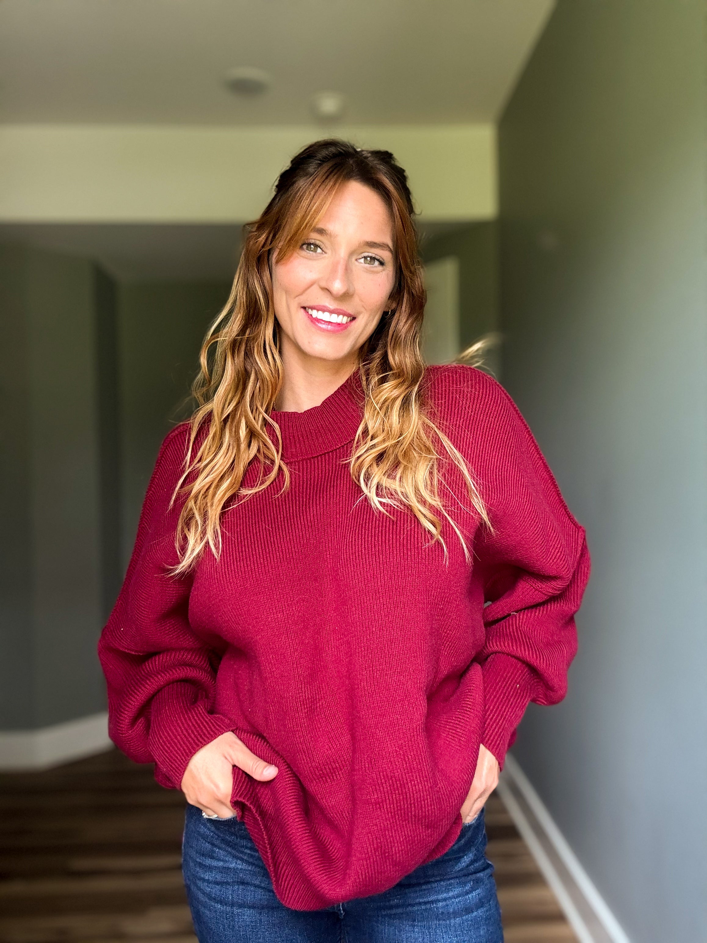 Cabernet Side Slit Oversized Sweater