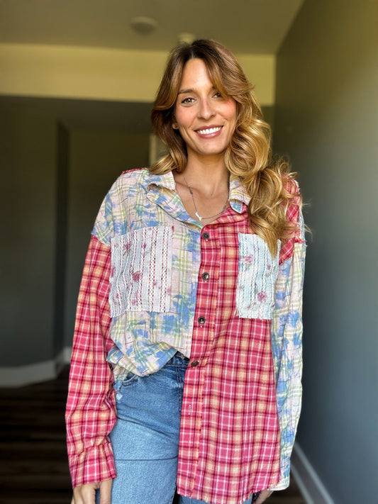 Boho Patchwork Button Down