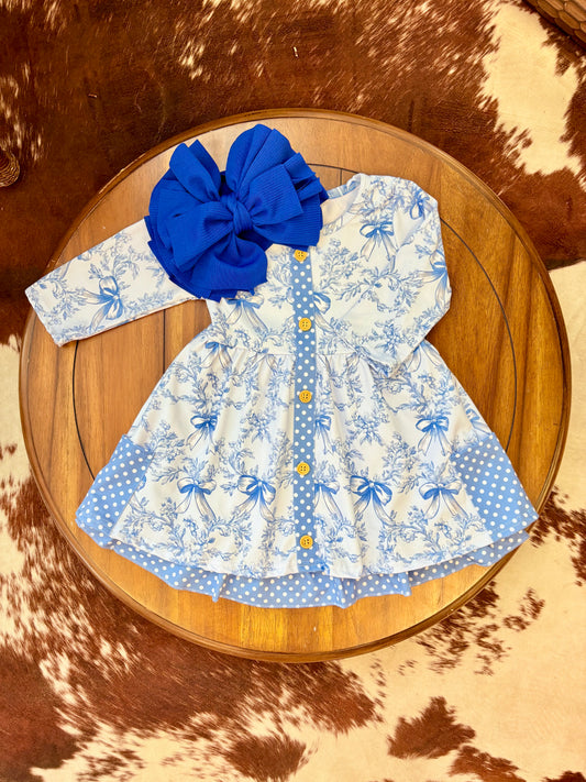 Blue Damask Girls Dress