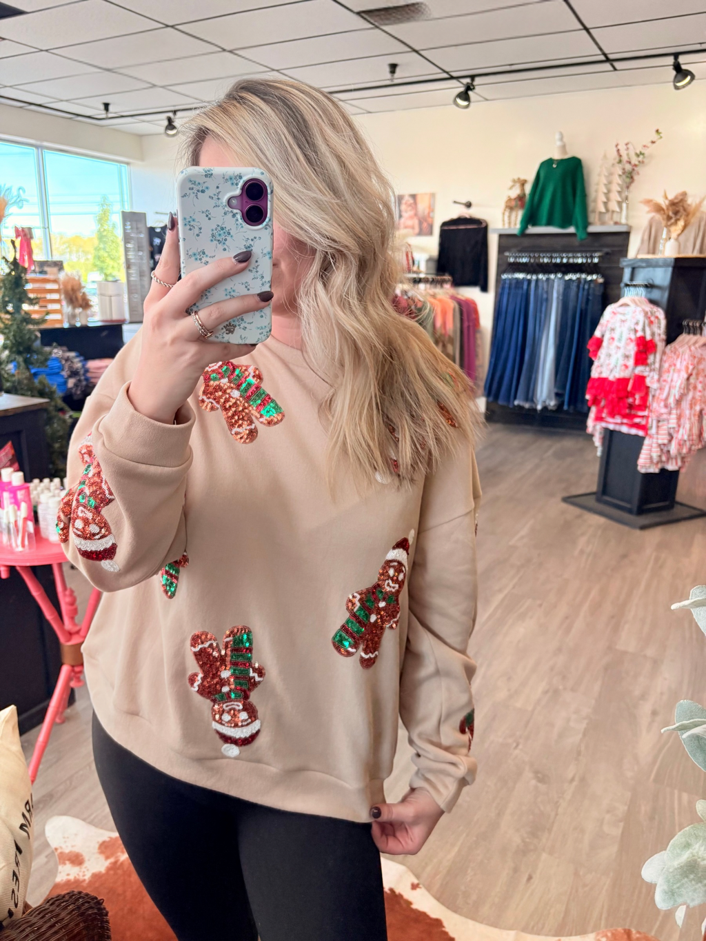 Sequin Gingerbread Man Pullover