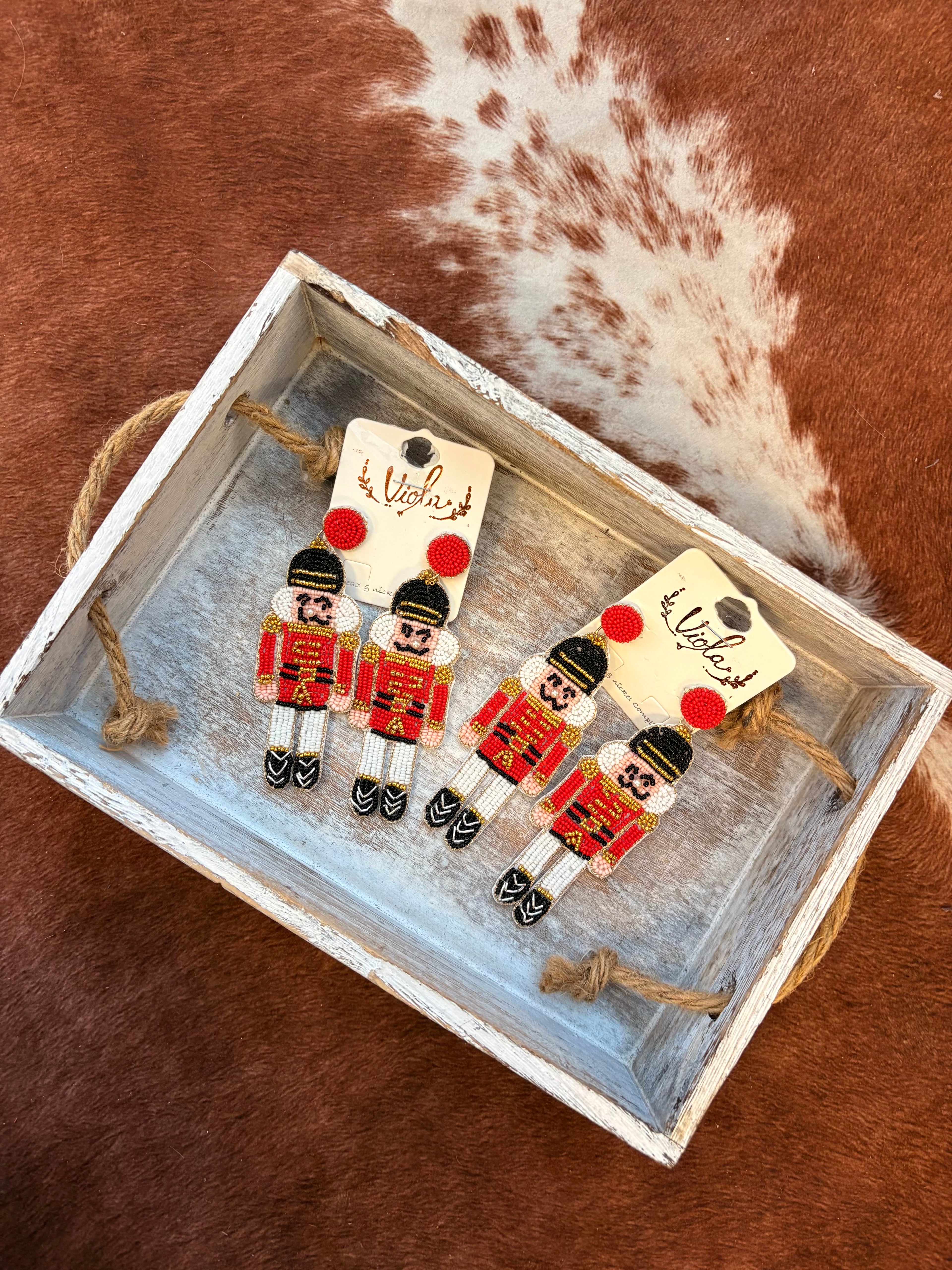 Red Nutcracker Sequin Christmas Earrings