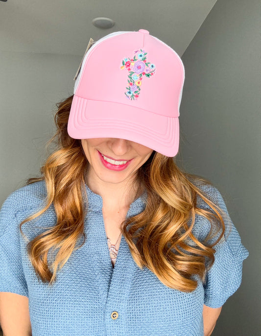 Embroidered Floral Cross Hat