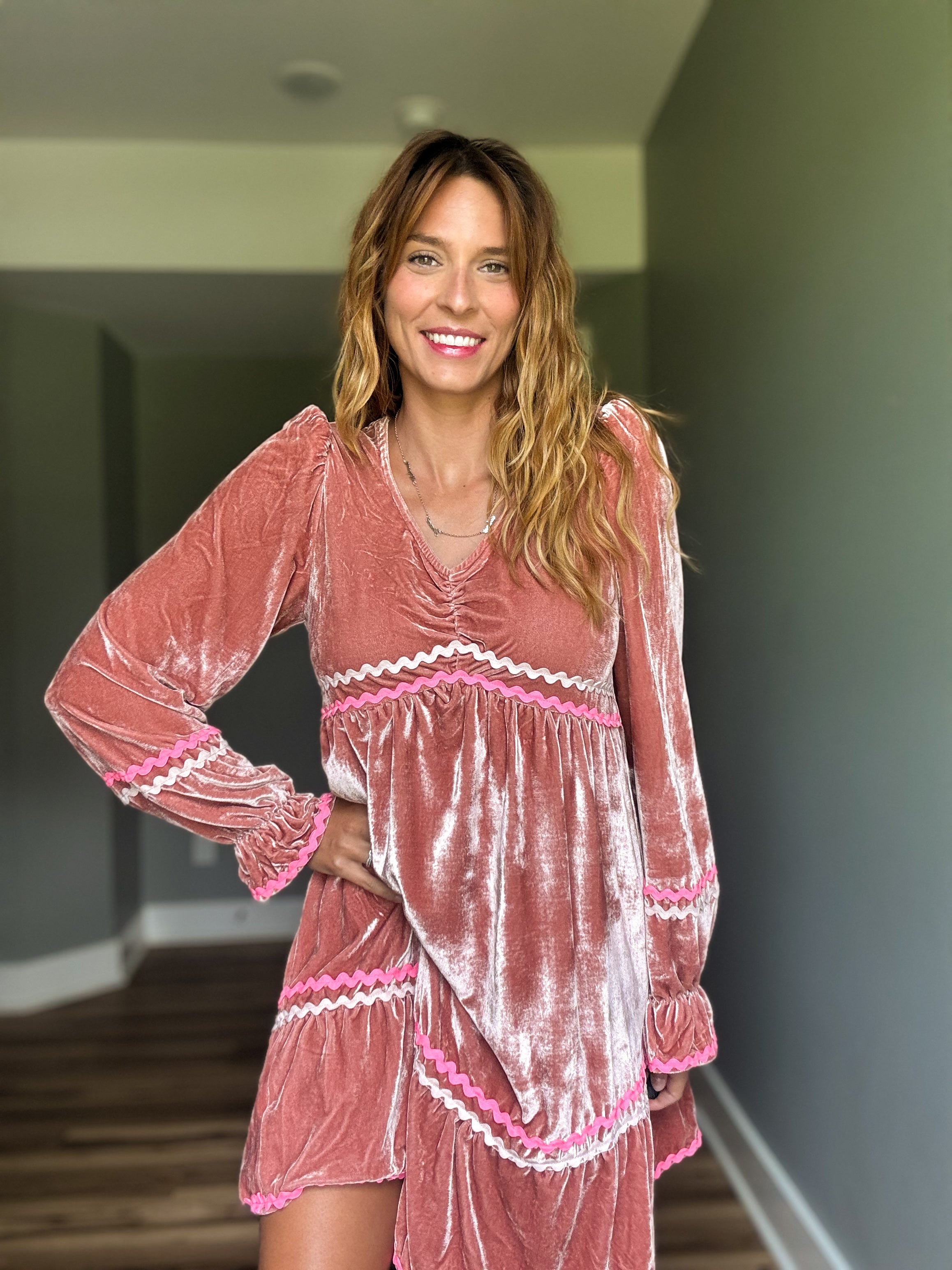 Velvet Ric Rac Trim Dress