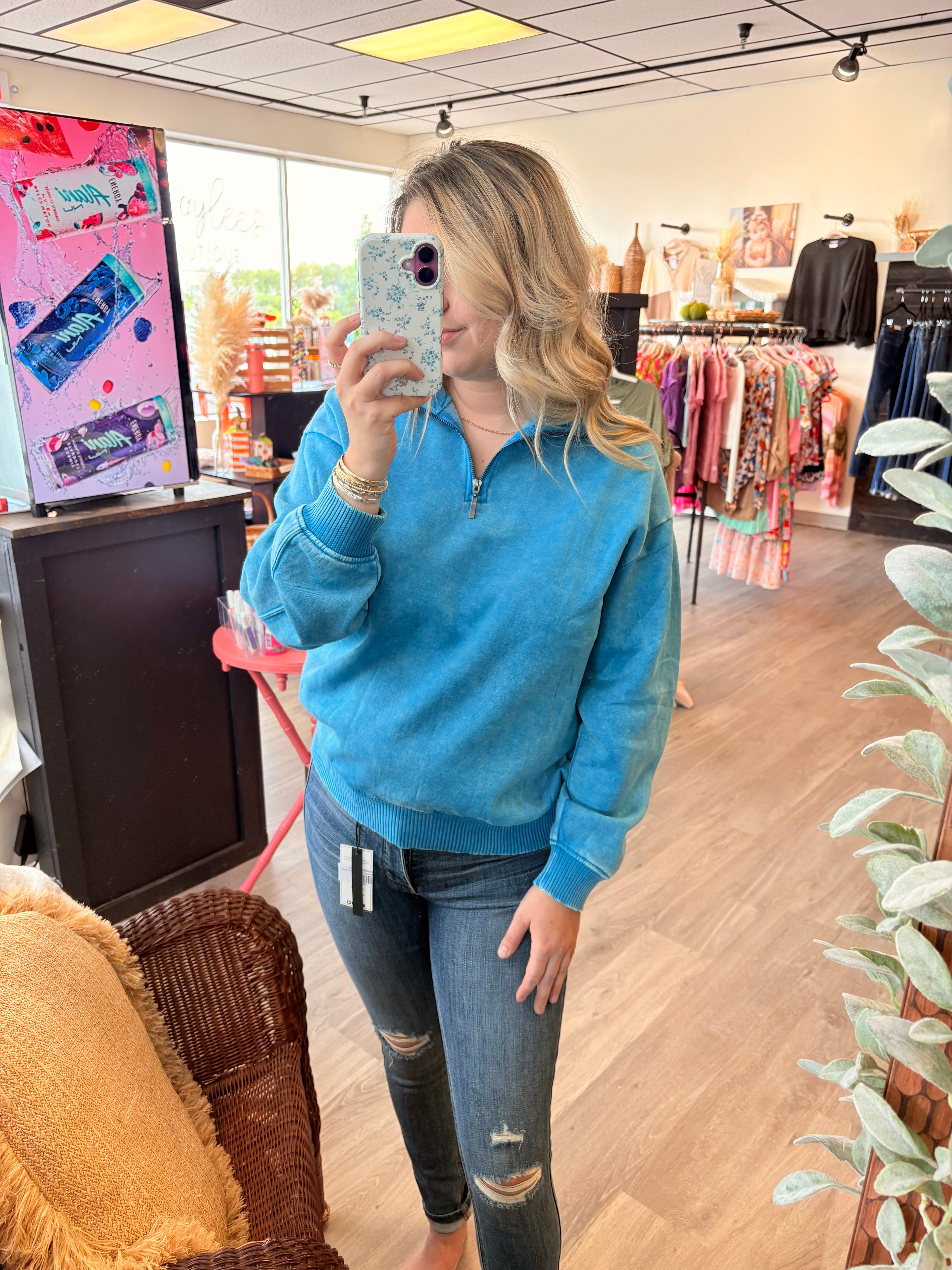 Deep Sky Acid Wash Half Zip Pullover