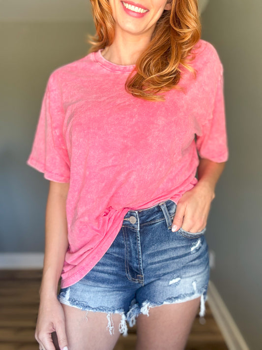Vintage Washed Tee- Fuchsia