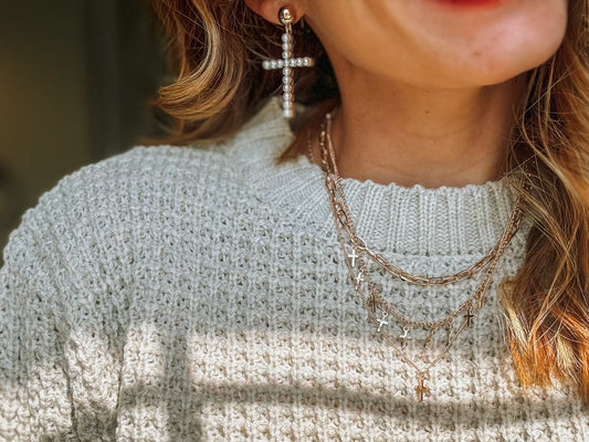 Pearl Cross Dangle Earrings