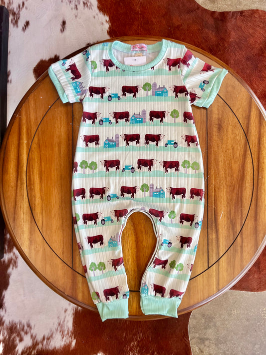 Mint Cattle Boy Romper