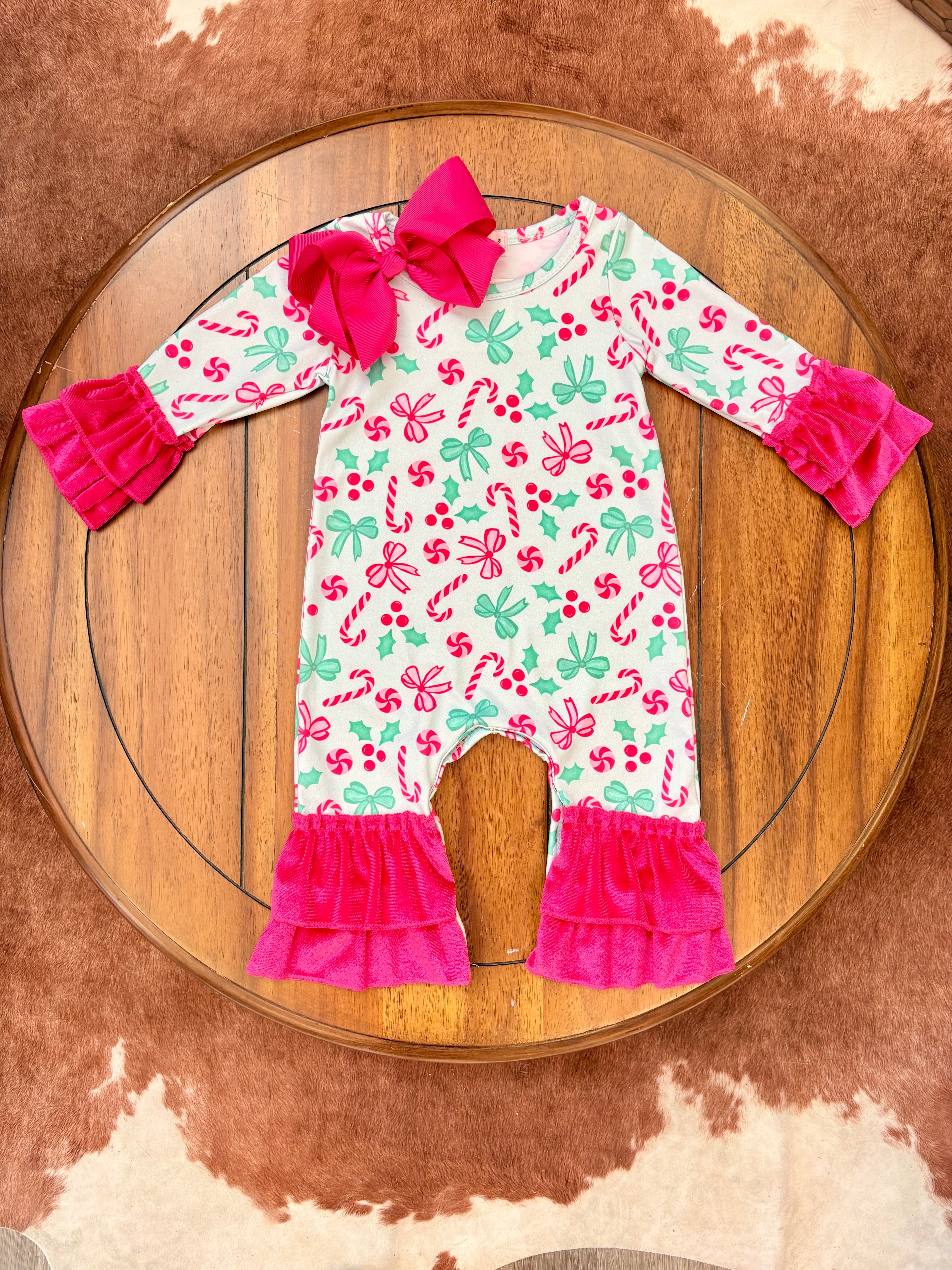 Pink Candy Cane Bows Romper
