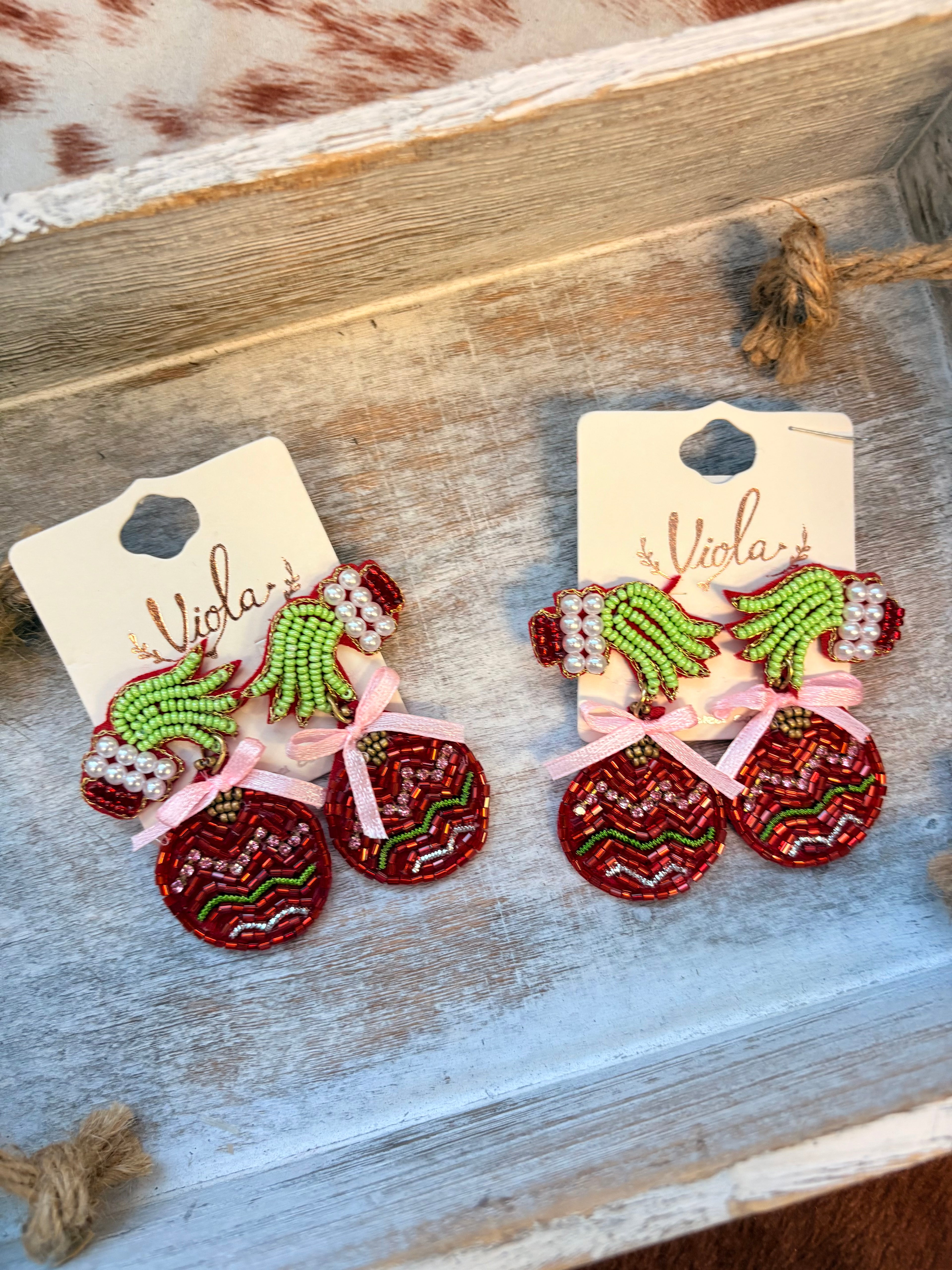 Red Ornament Bow Earrings