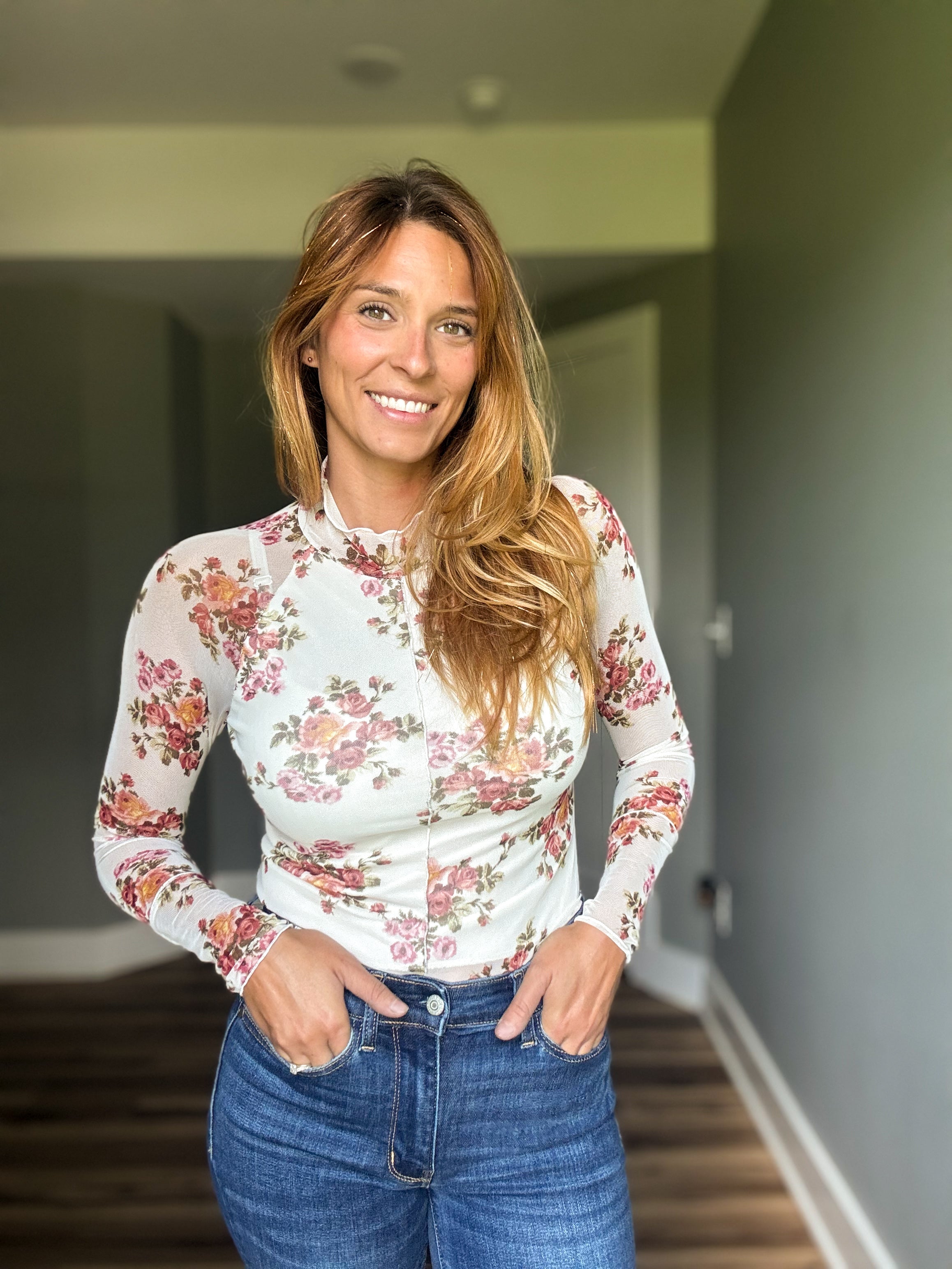 Floral Print Mesh Top