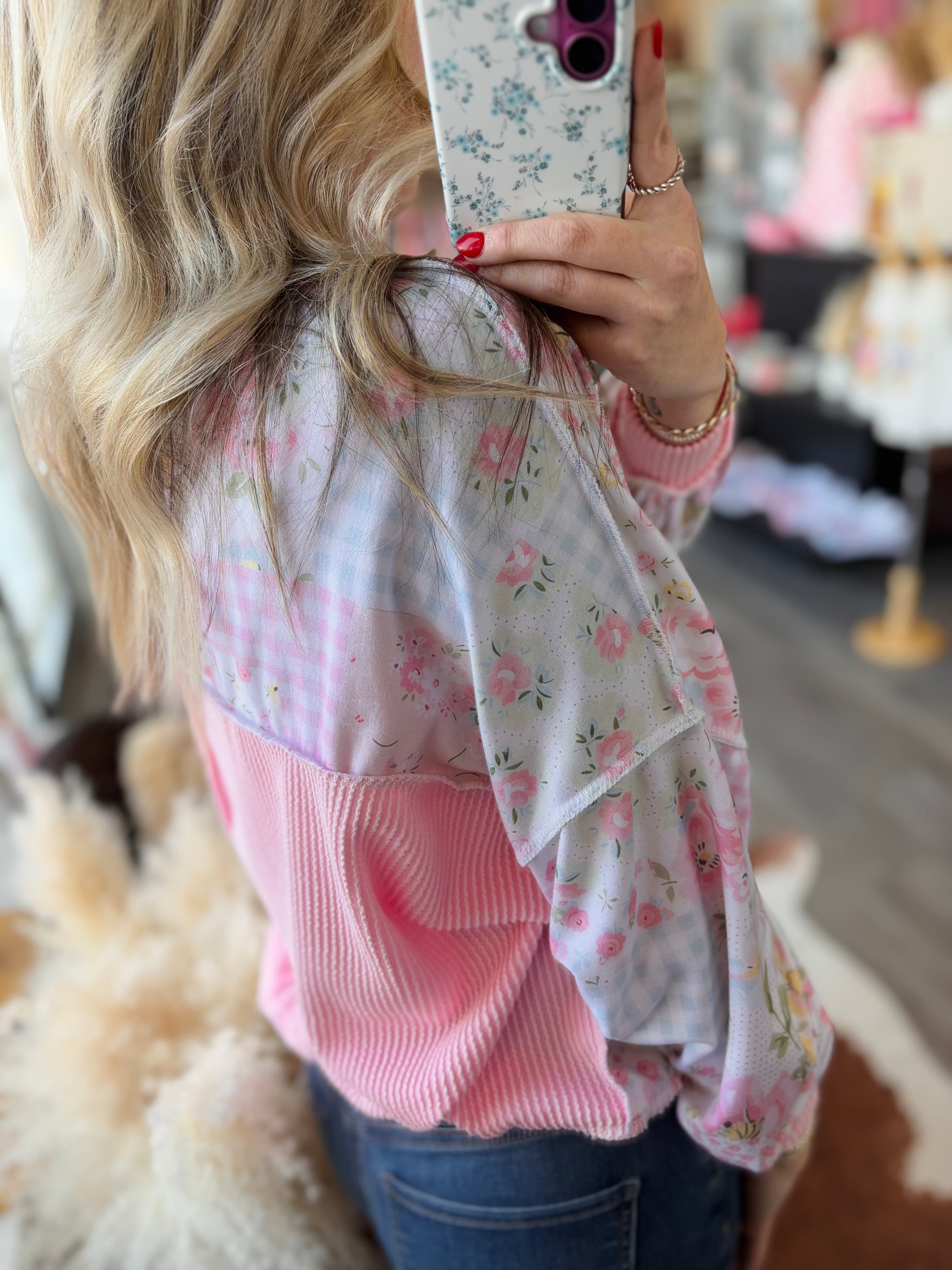 Blush & Bloom Patchwork Pullover