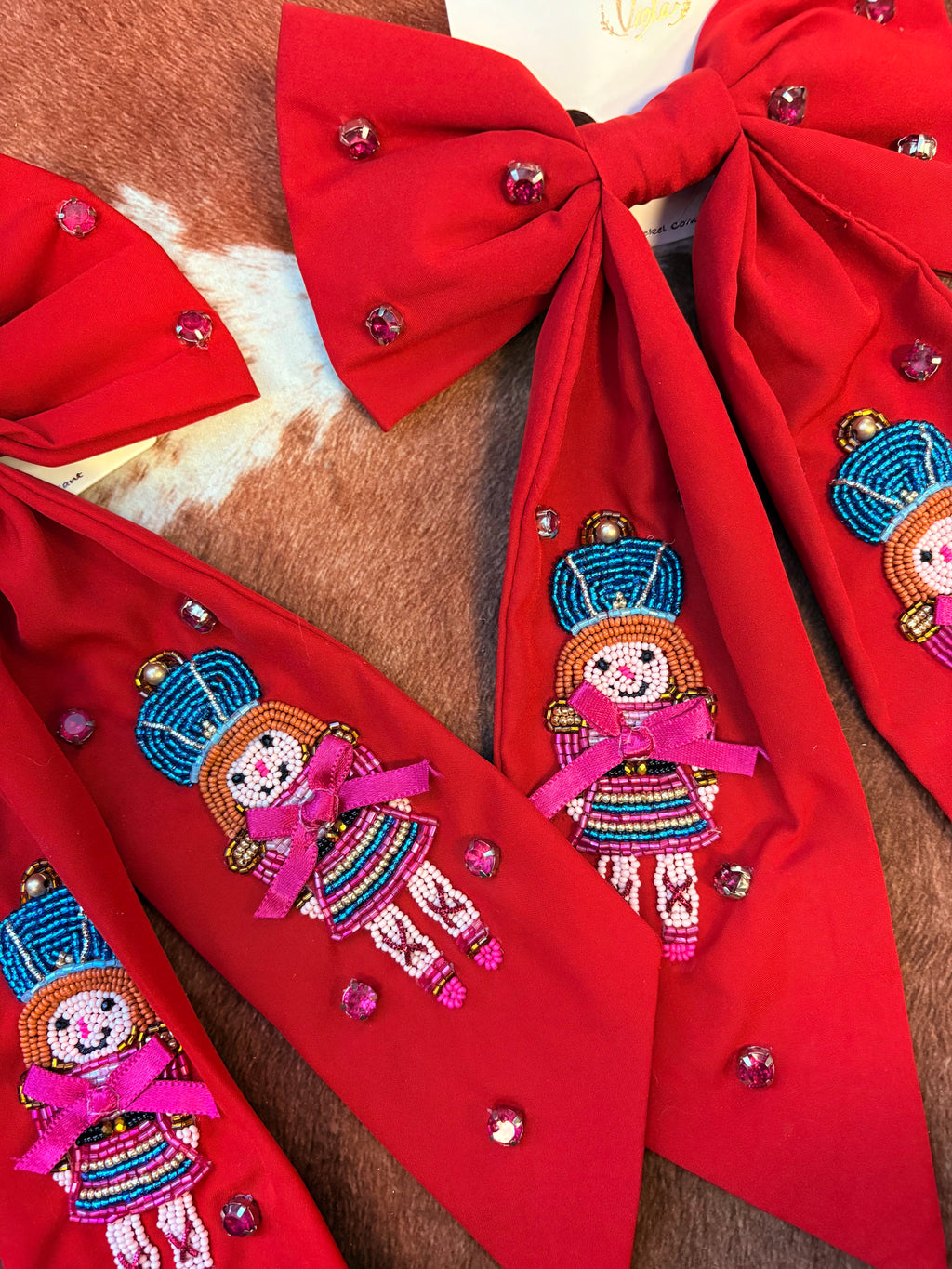 Red Nutcracker Large Christmas Bow