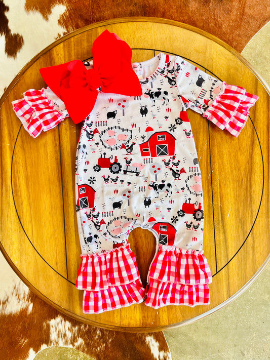 Red Barn Baby Girl Romper