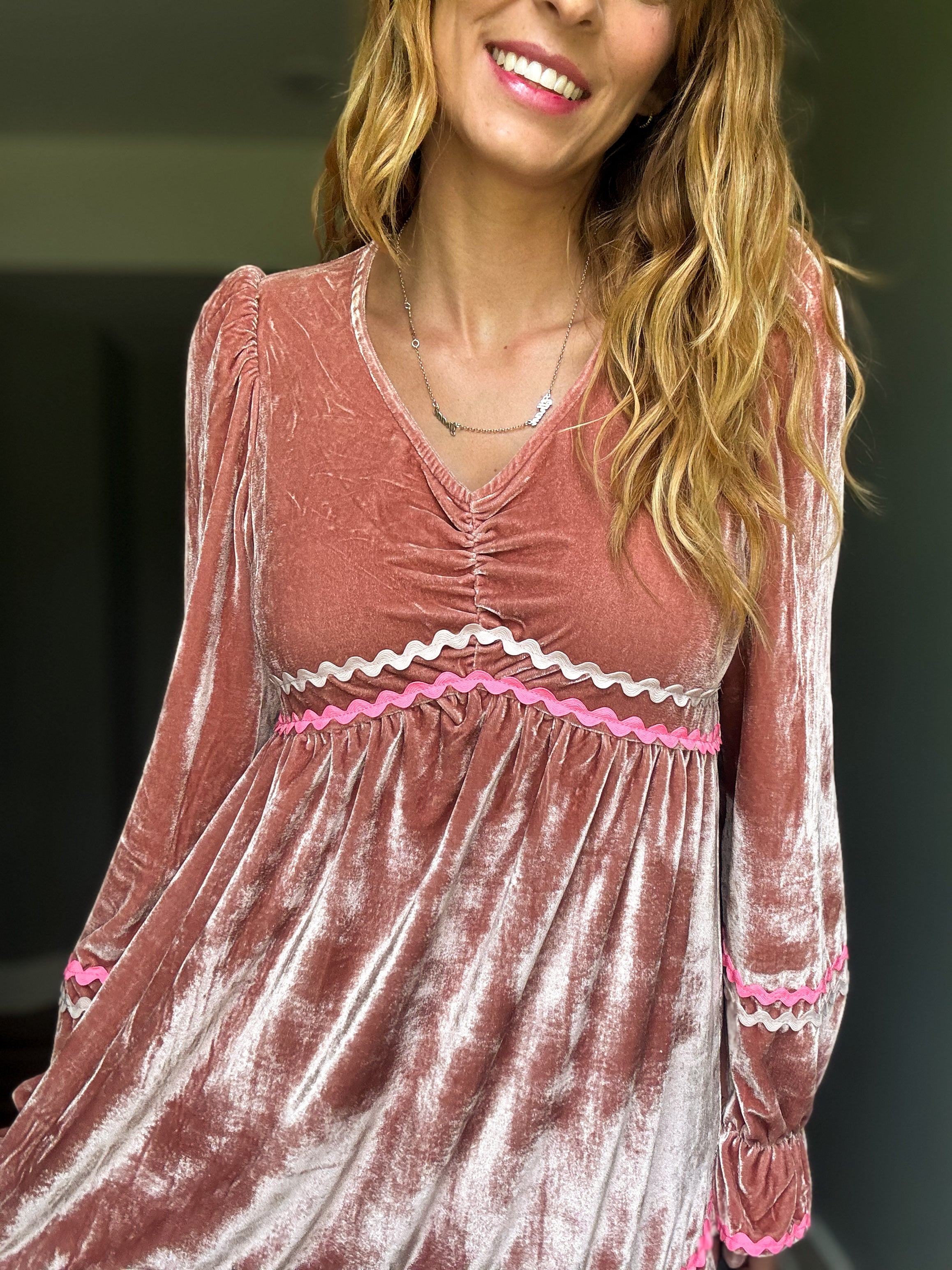 Velvet Ric Rac Trim Dress