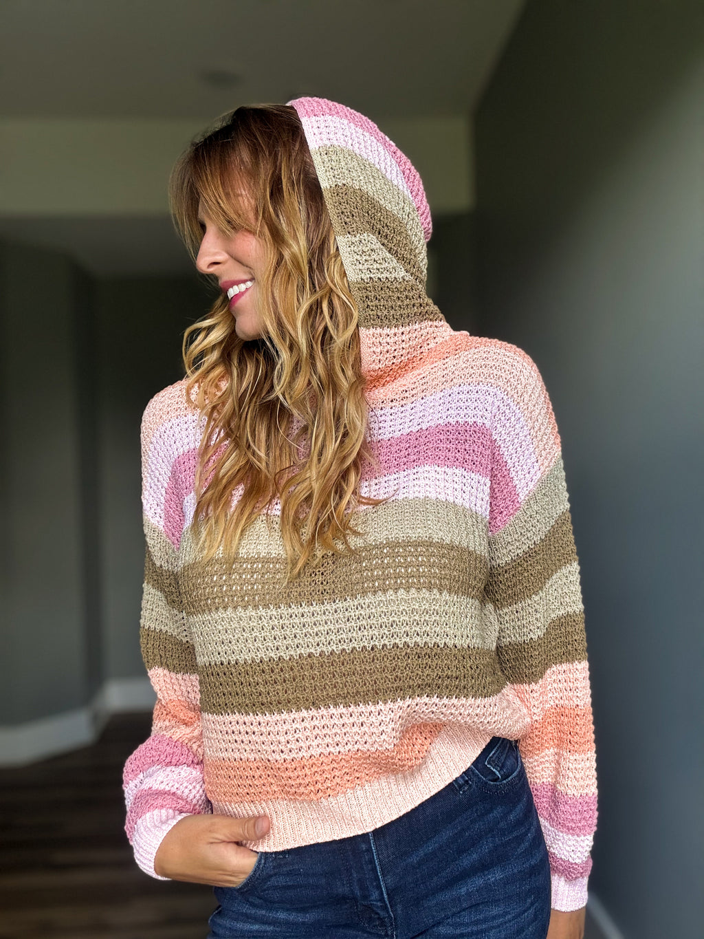 Multi Color Loose Fit Hooded Sweater