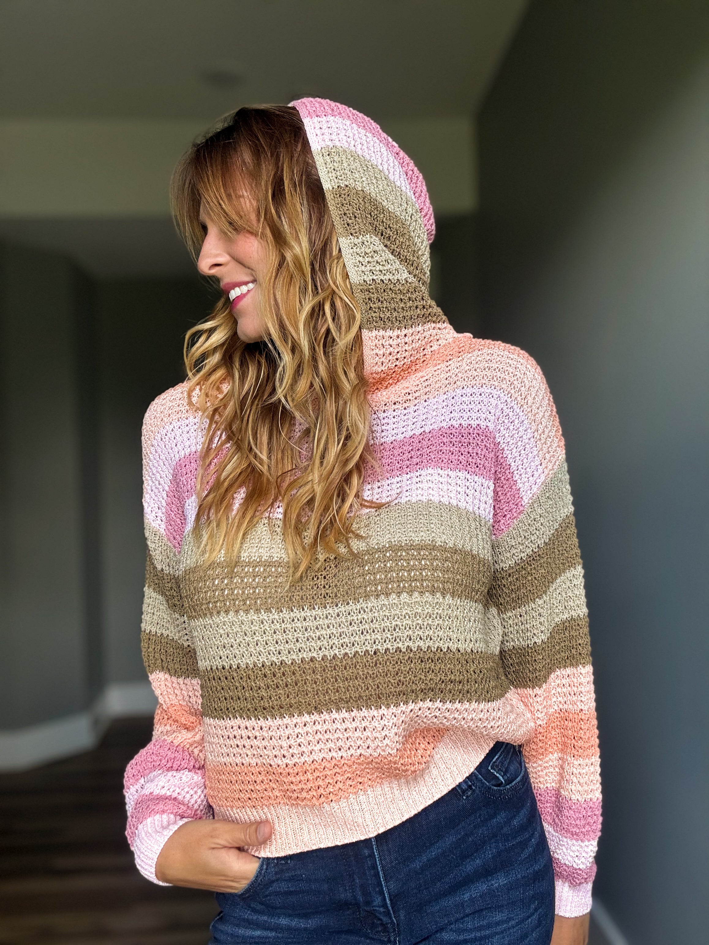 Multi Color Loose Fit Hooded Sweater