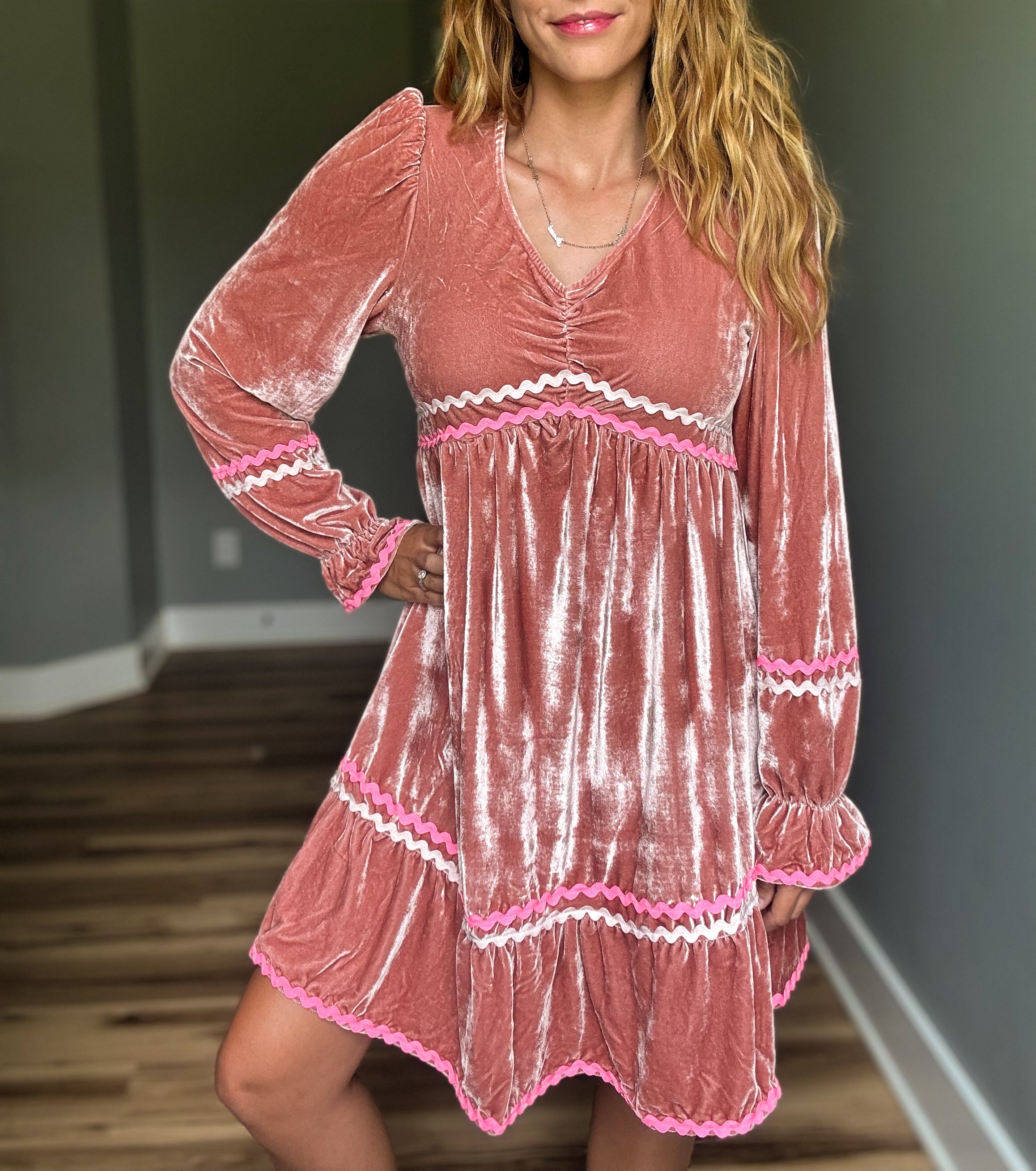 Velvet Ric Rac Trim Dress