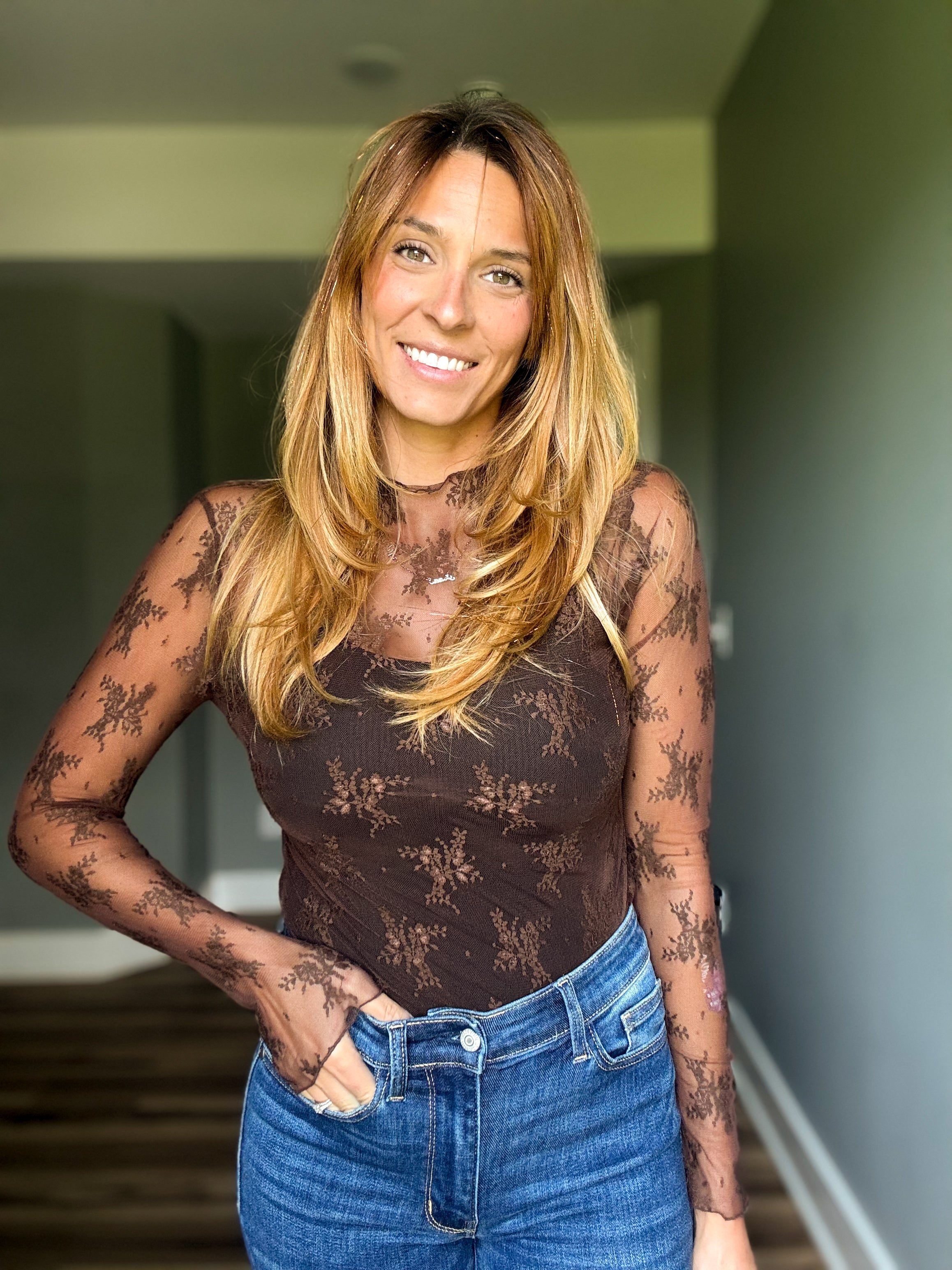 Lace Layering Top- Brown