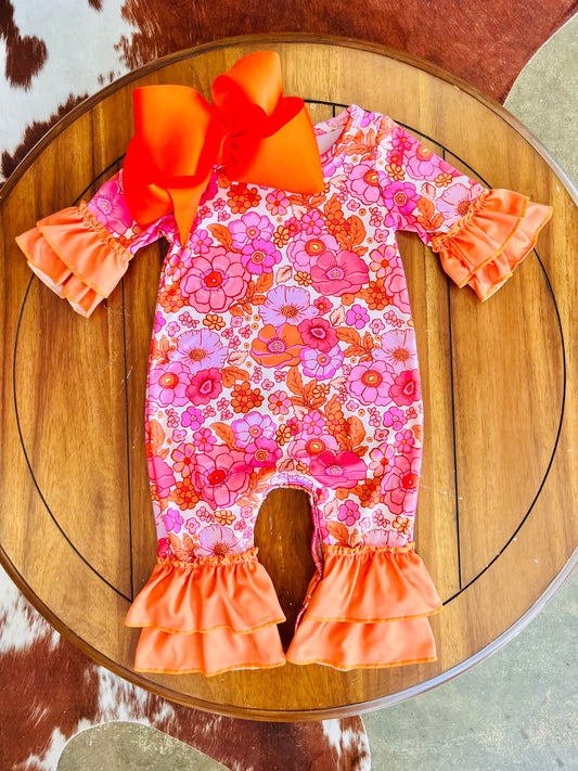 Coral Rust Posy Baby Romper