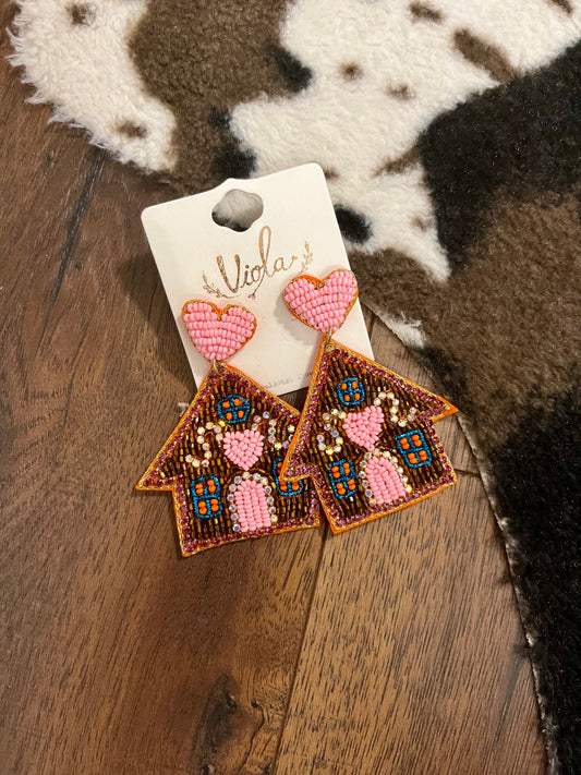 Gingerbread House Beaded Earrings