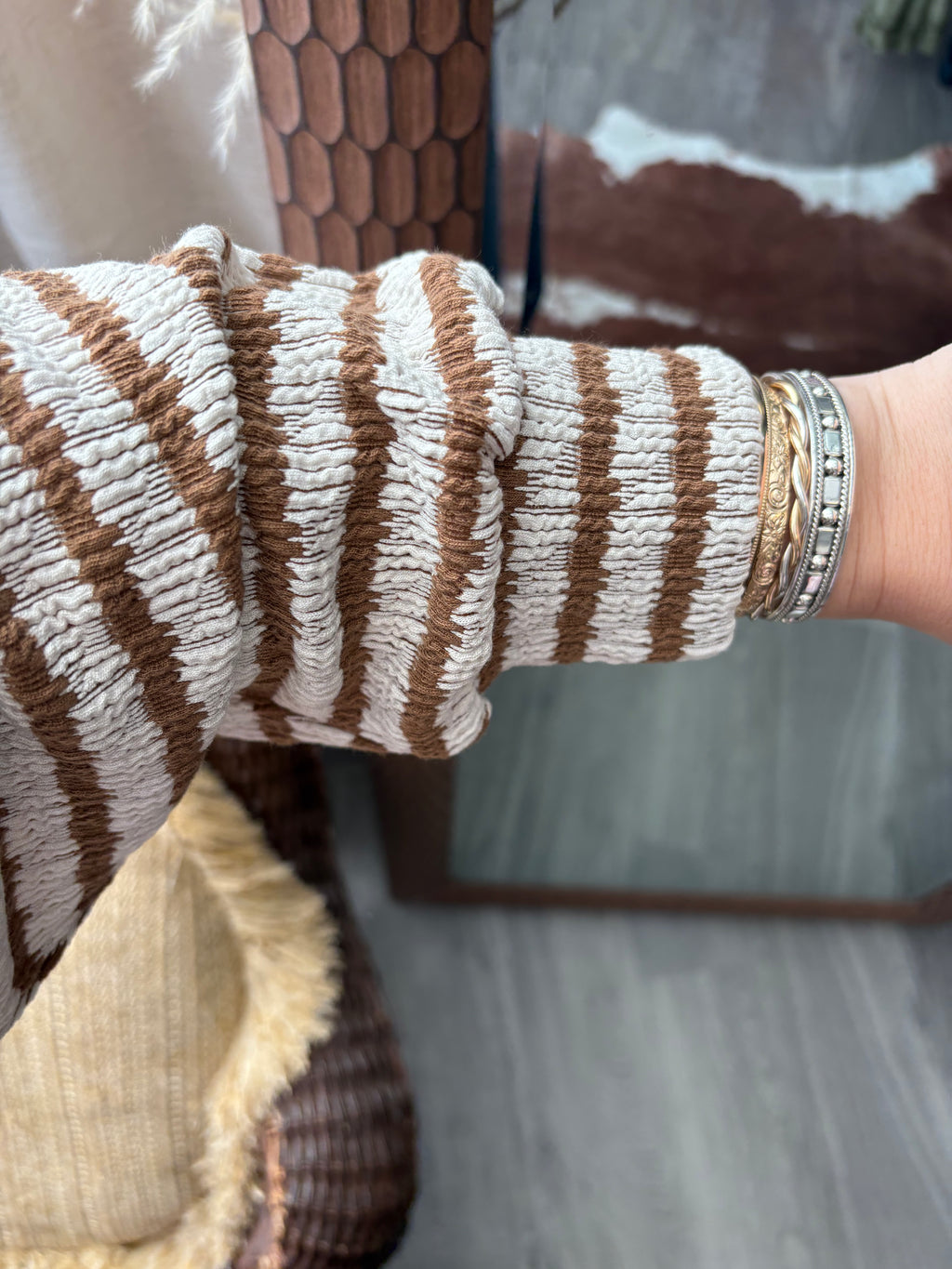 Textured Stripe Knit Top~ Camel