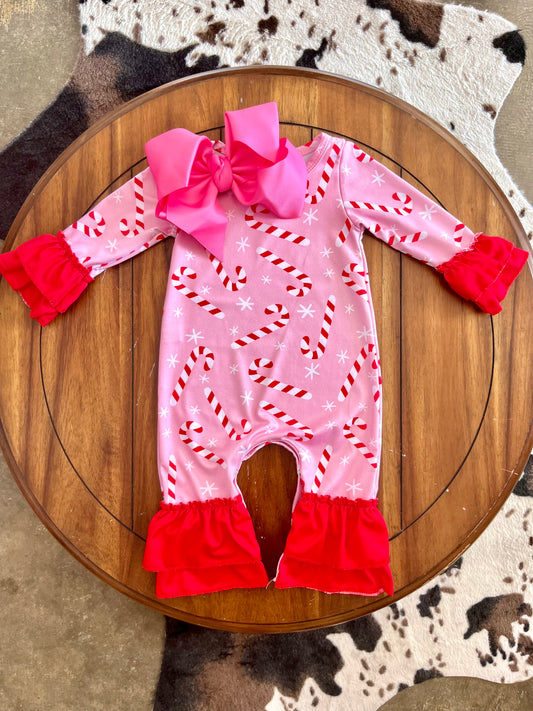 Candy Cane Baby Girl Romper