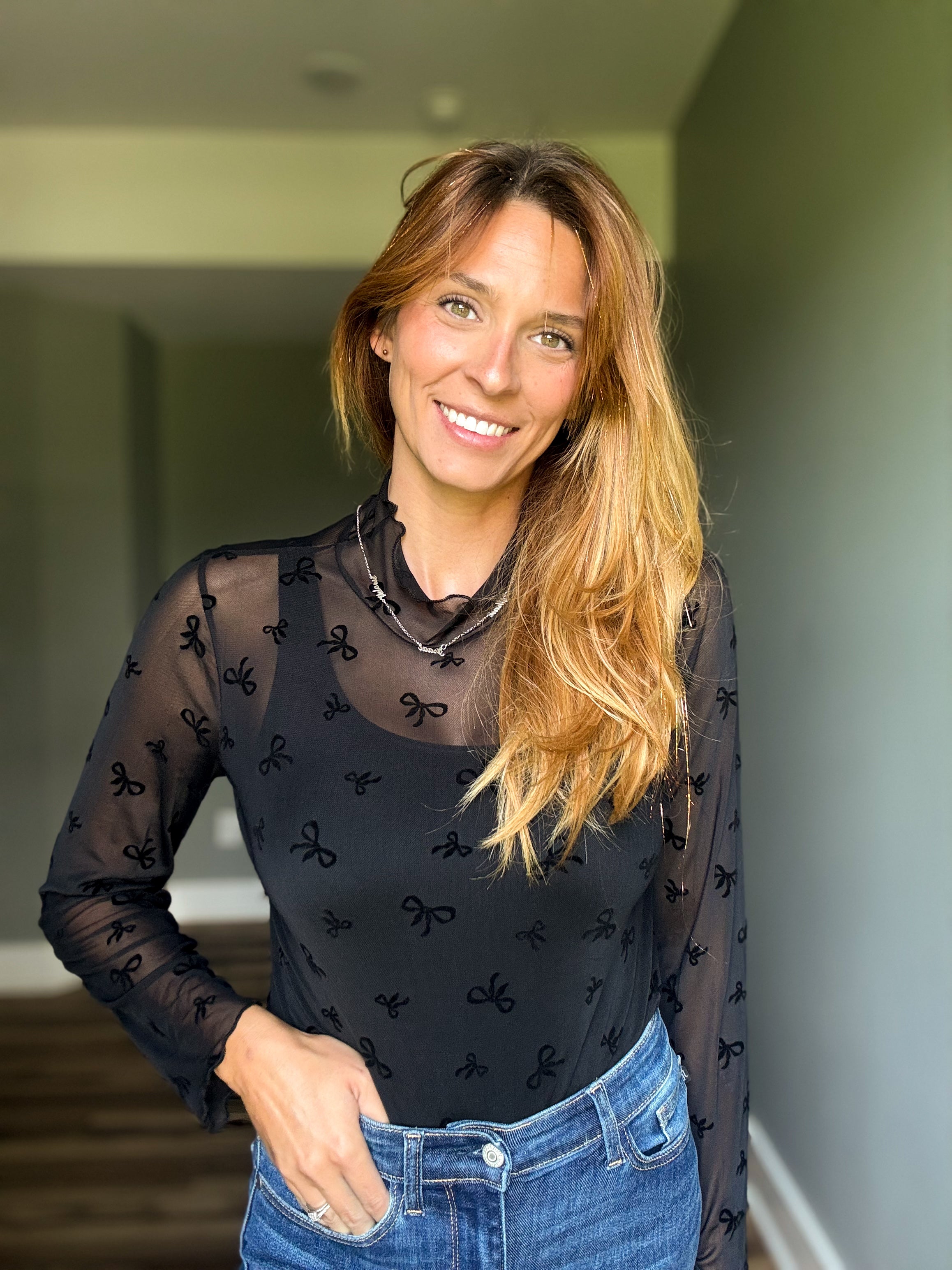 Ribbon Mesh Top- Black