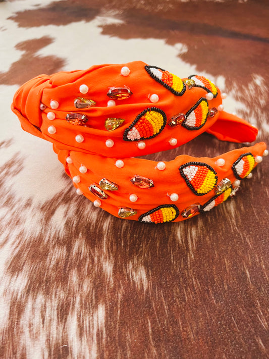 Candy Corn Beaded Halloween Knotted Headband