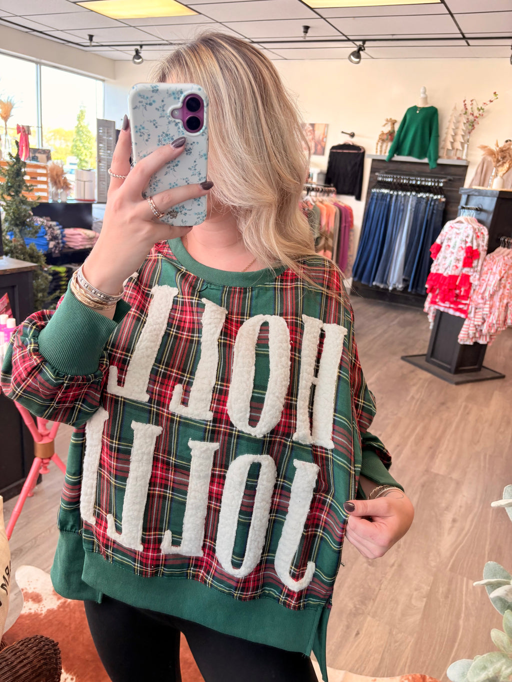 Holly Jolly Plaid Oversized Sweatshirt