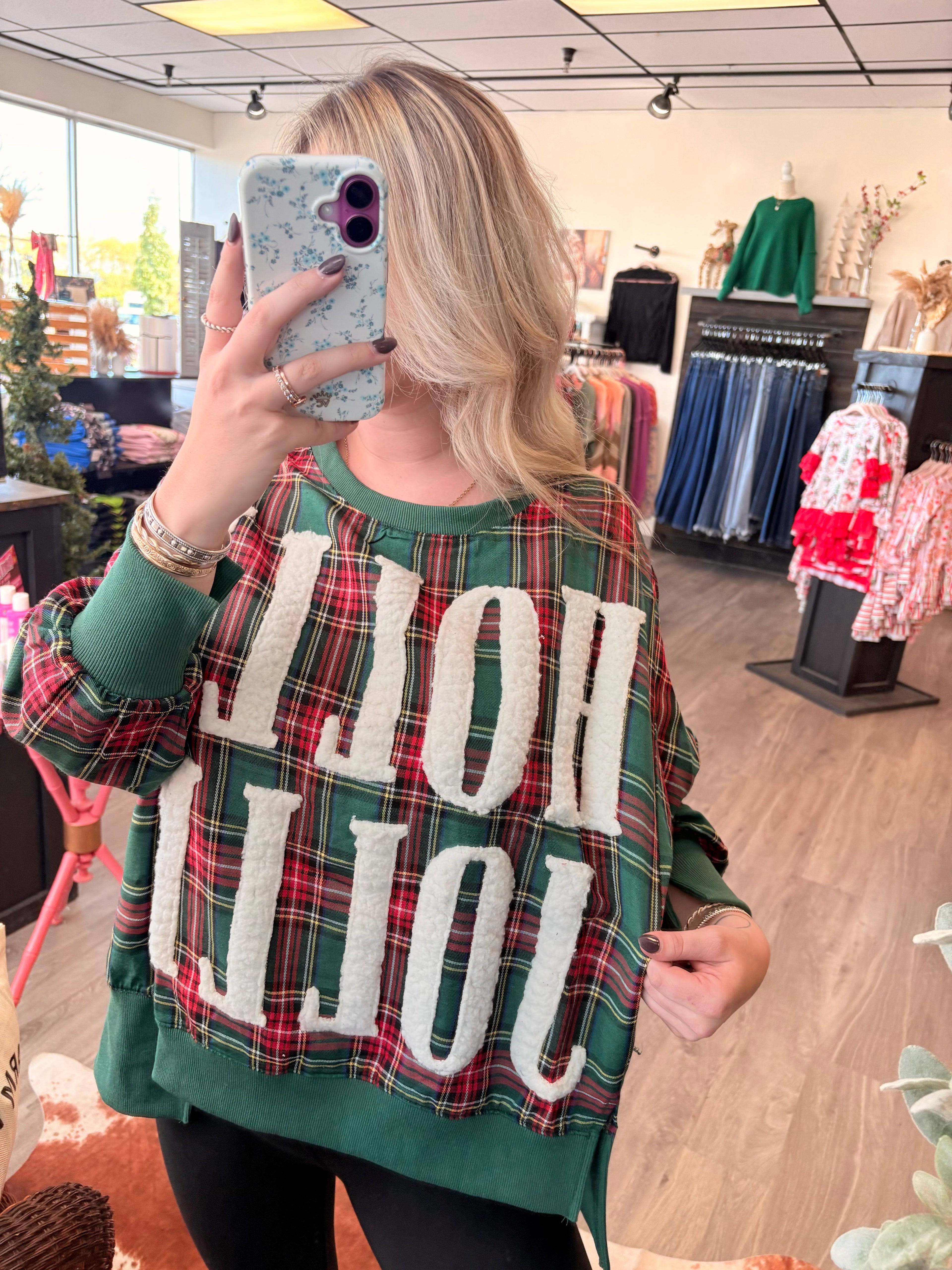 Holly Jolly Plaid Oversized Sweatshirt