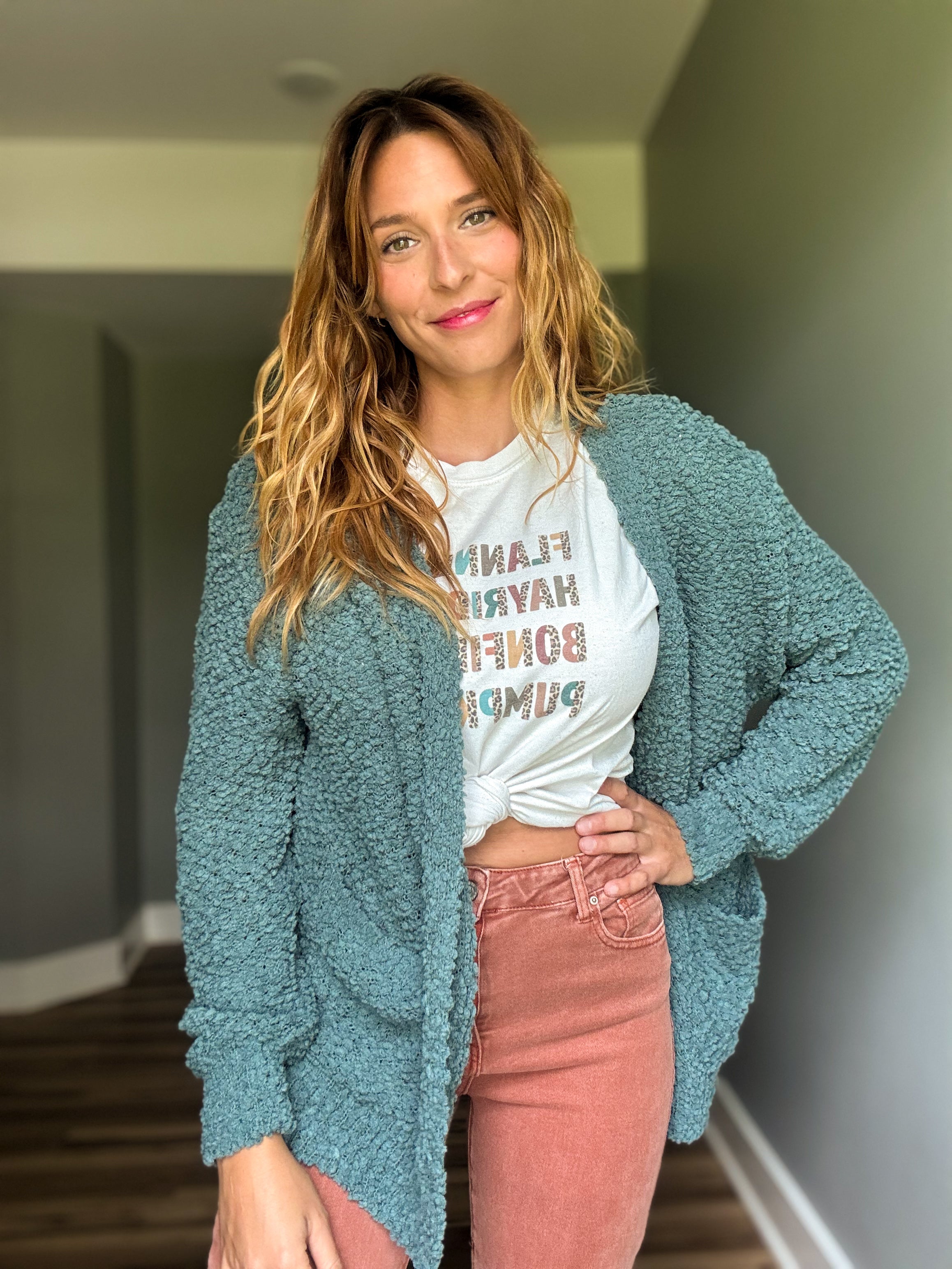 Ash Jade Popcorn Cardigan with Pockets