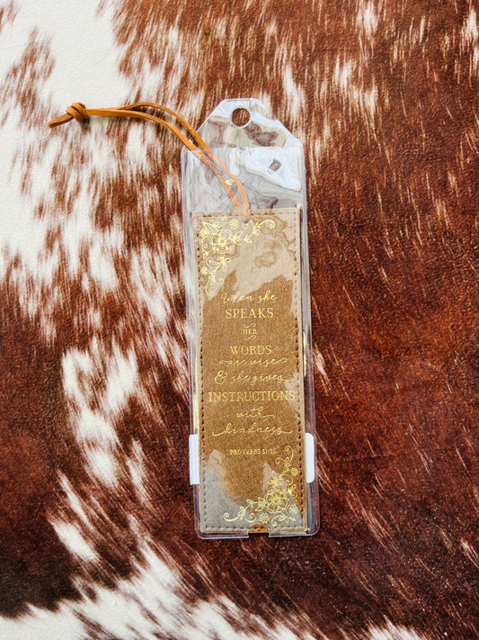 Bookmark Faux Leather Brown When She Speaks Prov. 31:26