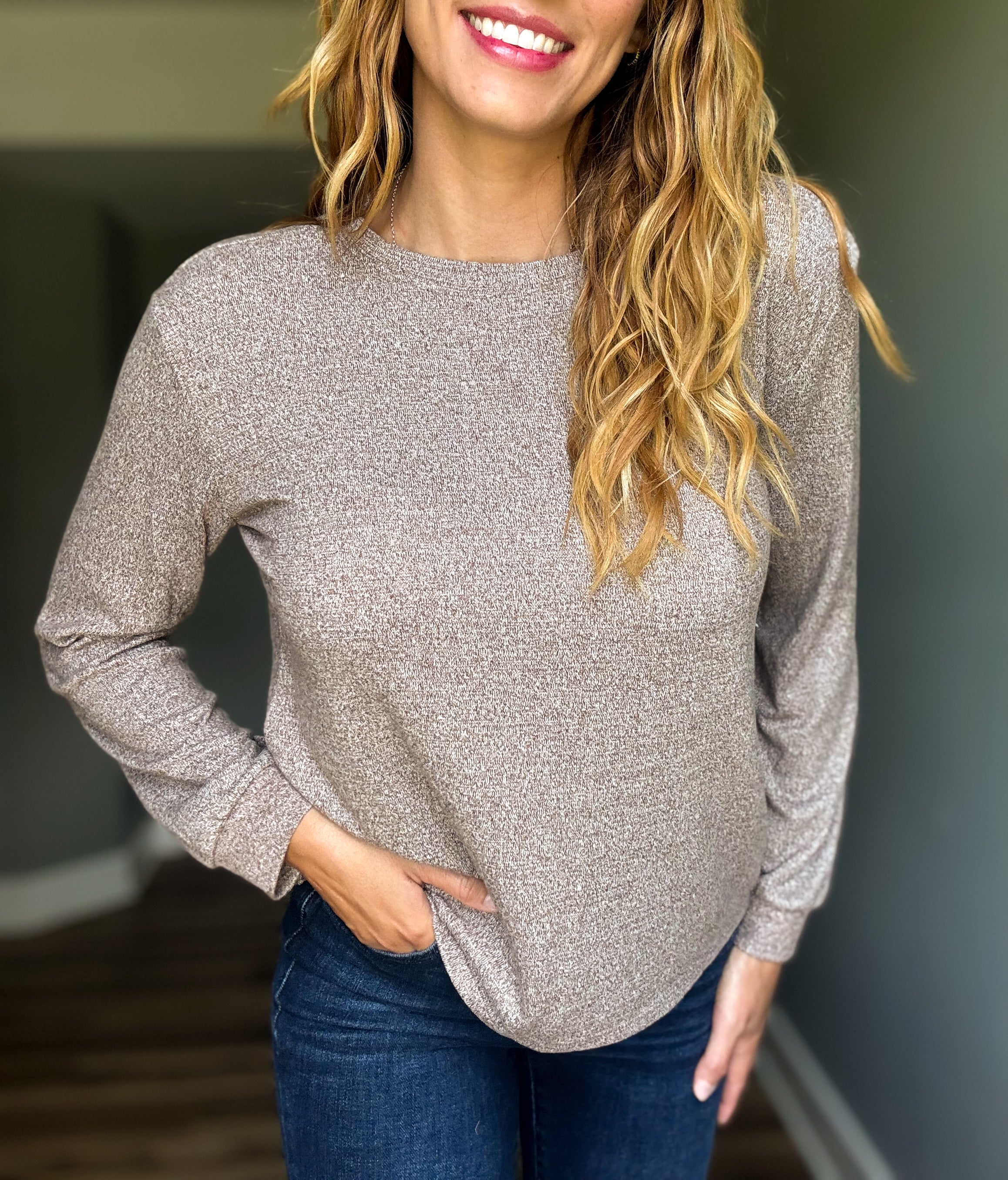 Brown Soft Melange Long Sleeve Tee