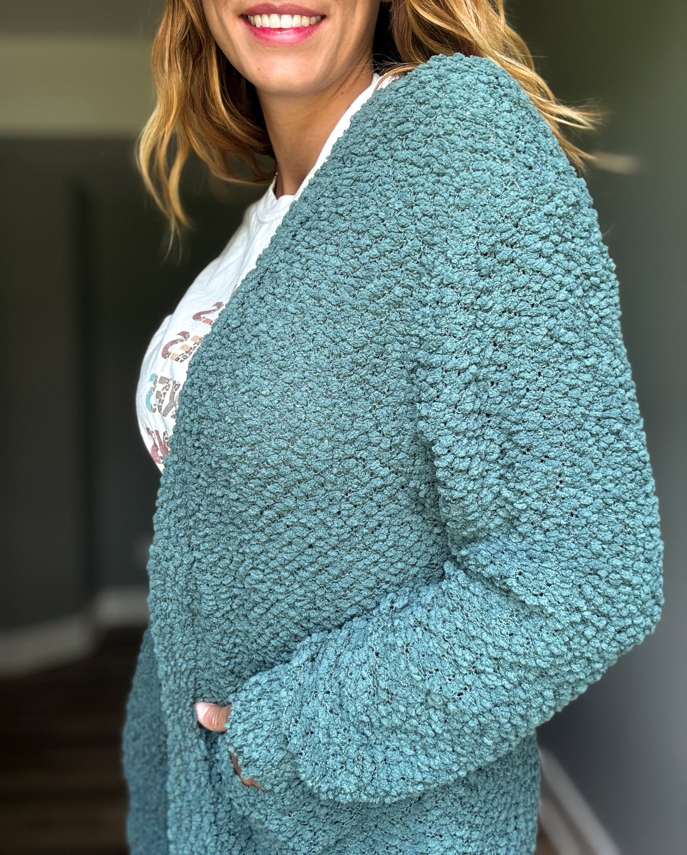 Ash Jade Popcorn Cardigan with Pockets